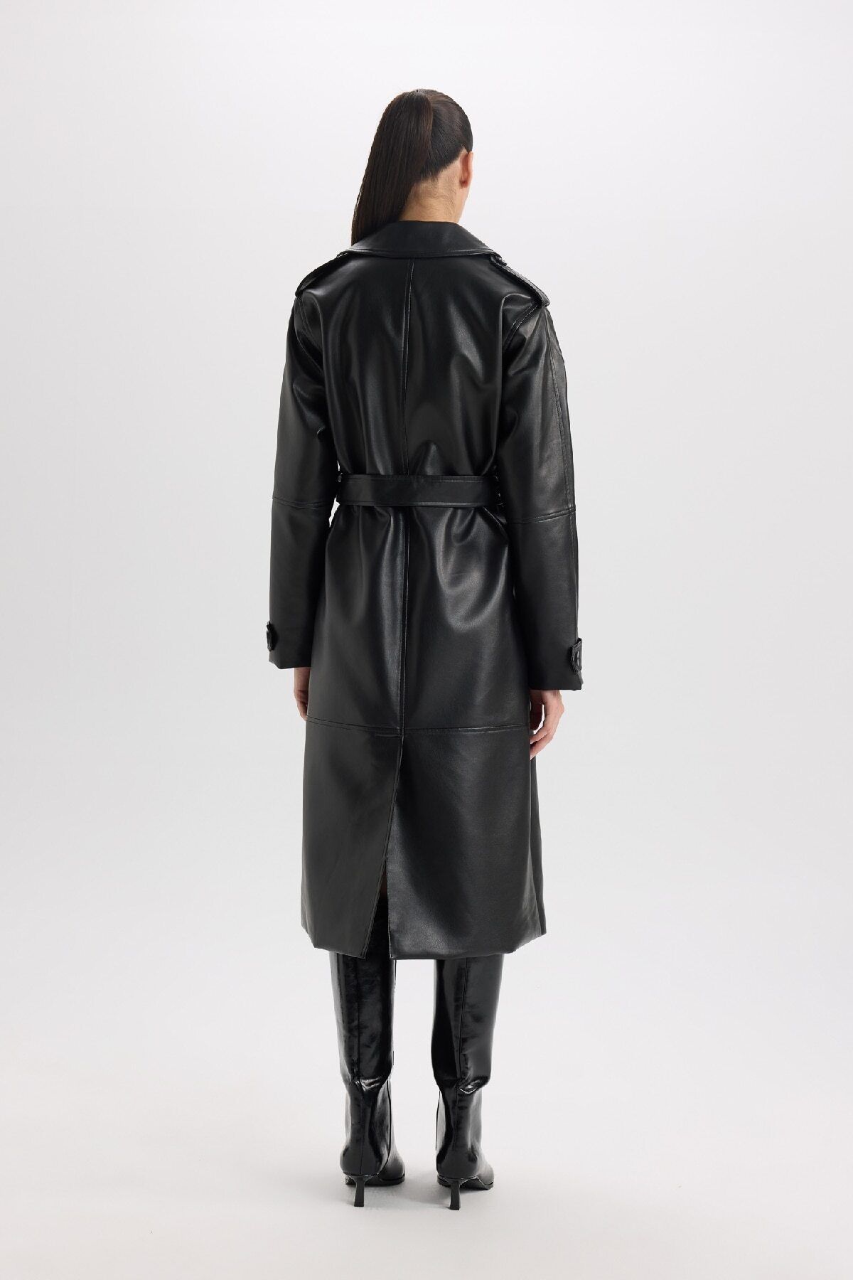 DeFacto-Water Repellent Trench Coat Double Breasted Collar Buttoned Belted Pocket A7960Ax25Sp 6