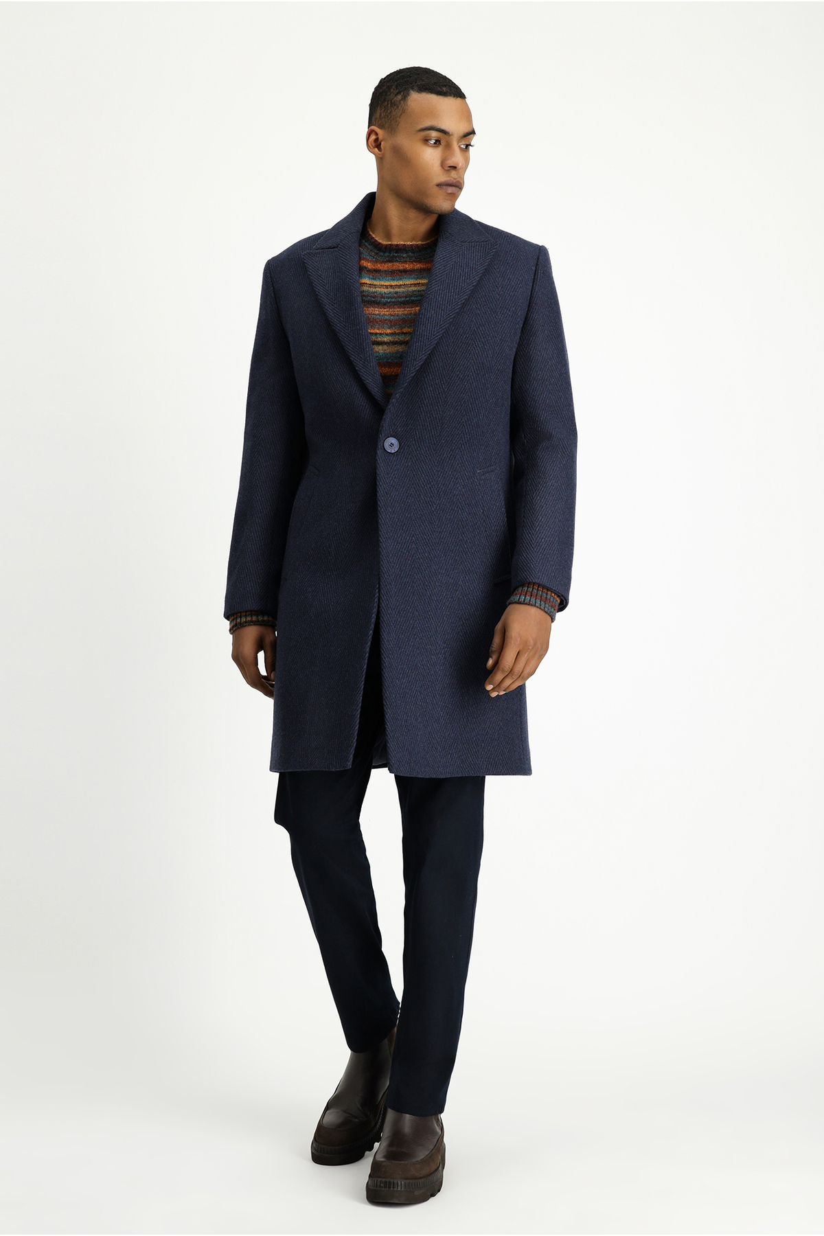 Kiğılı  Yünlü Oversize Desenli Klasik Palto