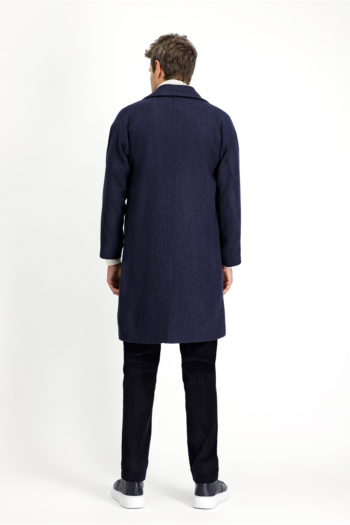 Kiğılı  Yünlü Oversize Desenli Klasik Palto - Görsel 5