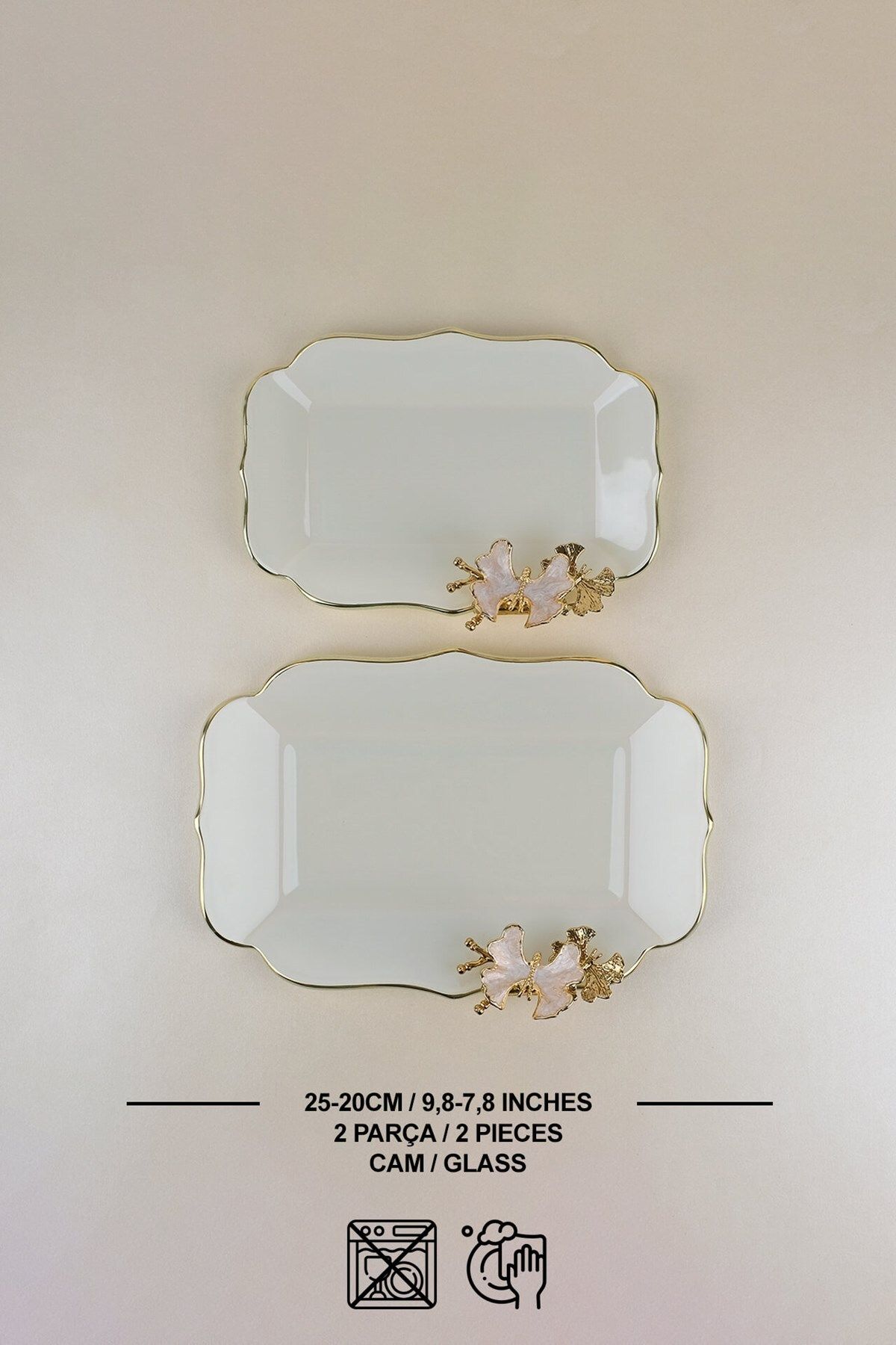 Glore-Dolmabahce Lotus Cream 2-Piece Glass Boat Plate Set 3