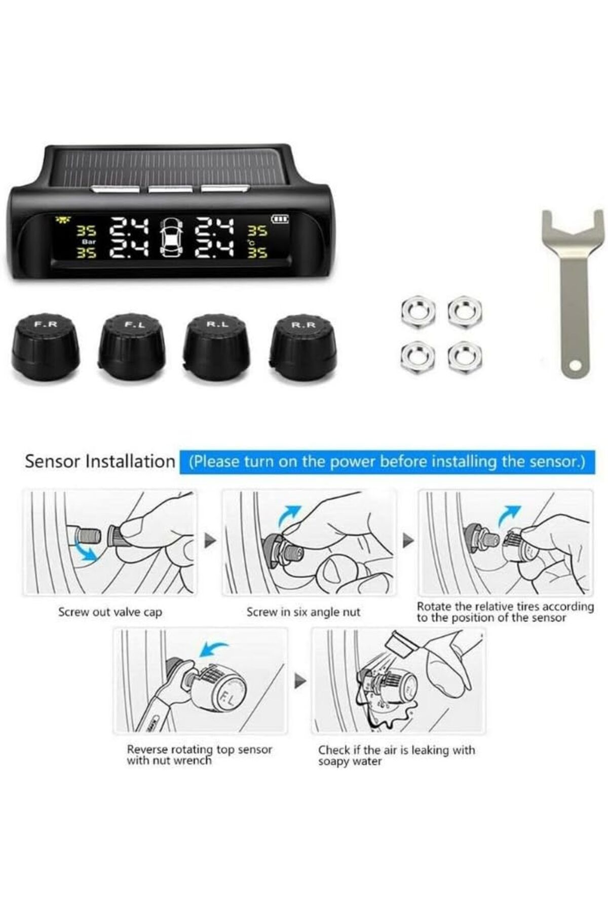 fulina-Tire Pressure Monitoring System, Digital LCD Display,USB Auto Security Alarm Tire Pressure Sensor 4