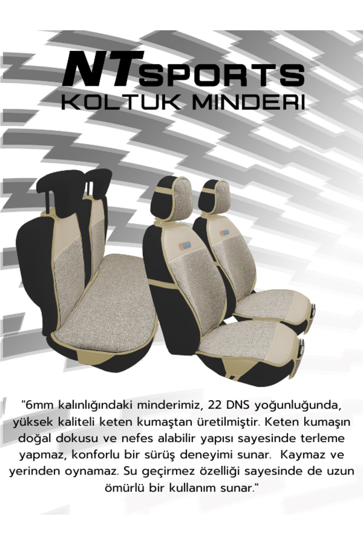 NATOCONCEPT Nt Sport Serisi 5 Parça Su Geçirmez Keten Araba Koltuk Minderi - Bej fotoğrafı 2 (önizleme)