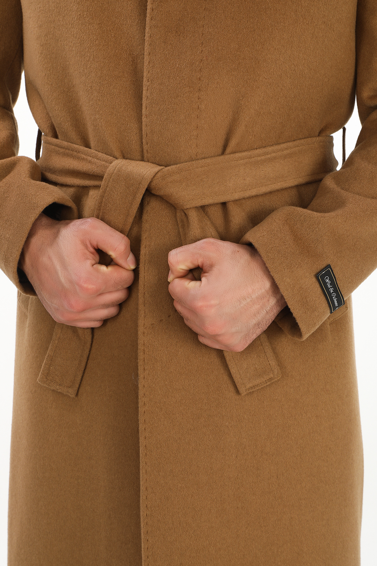 ŞAN GİYİM  1070 Erkek Camel Bebe Yaka Kemerli Uzun Palto - Görsel 5