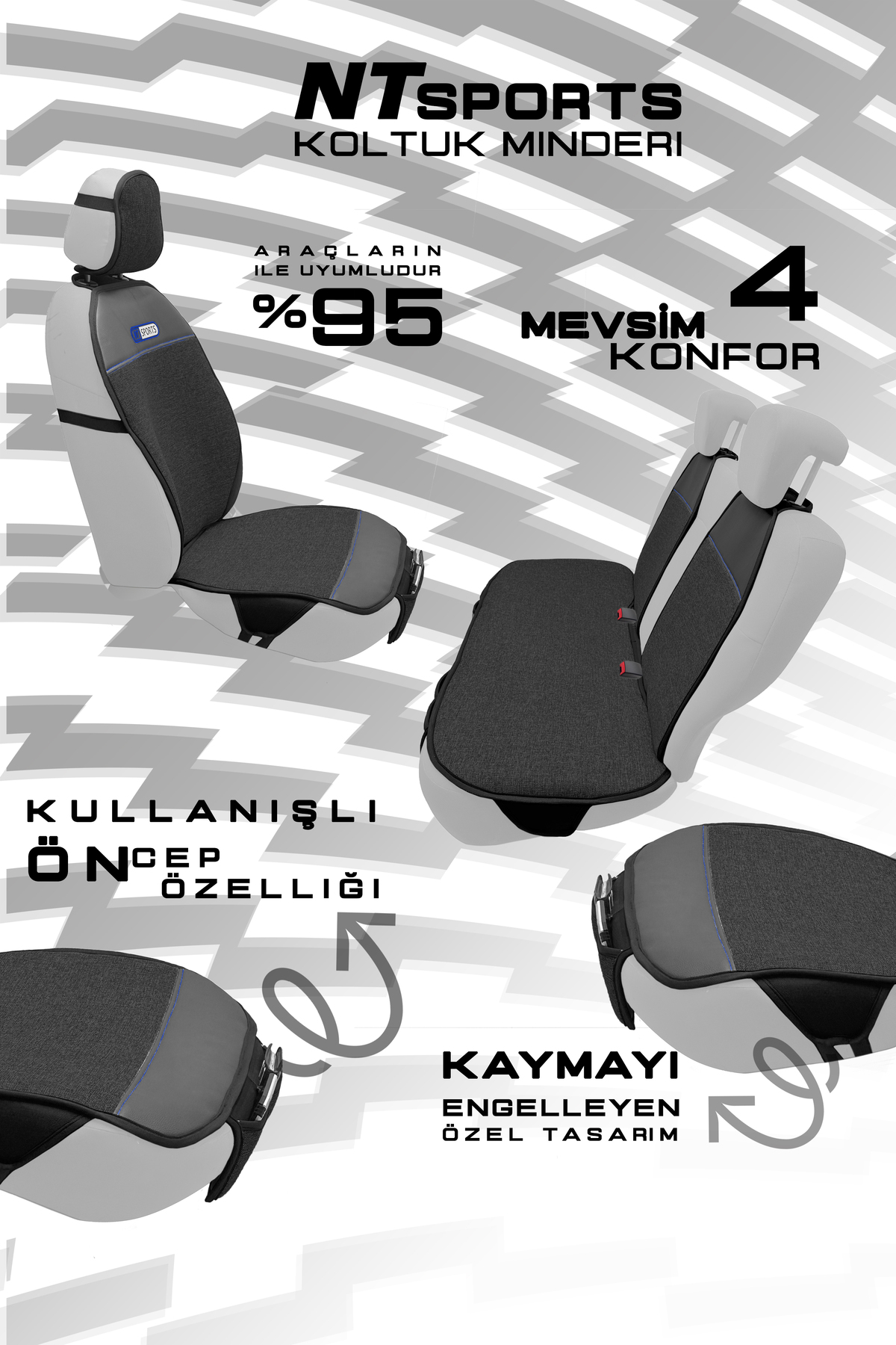 NATOCONCEPT Nt Sport Serisi 5 Parça Su Geçirmez Keten Araba Koltuk Minderi - Siyah / Kırmızı fotoğrafı 3 (önizleme)