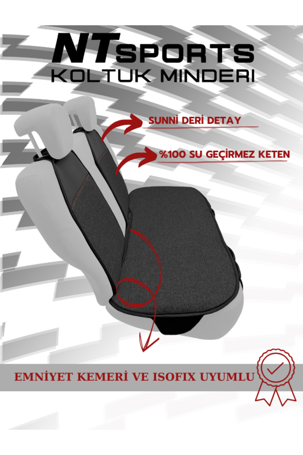 NATOCONCEPT Nt Sport Serisi 5 Parça Su Geçirmez Keten Araba Koltuk Minderi - Siyah / Kırmızı fotoğrafı 4 (önizleme)