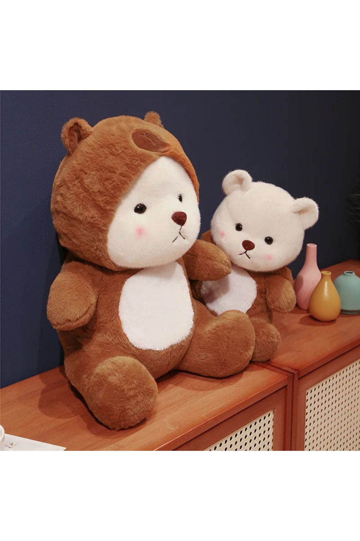 NUNU Kapşonlu Sevimli Peluş Ayı-Uyku Arkadaşı Teddy Bear-50cm