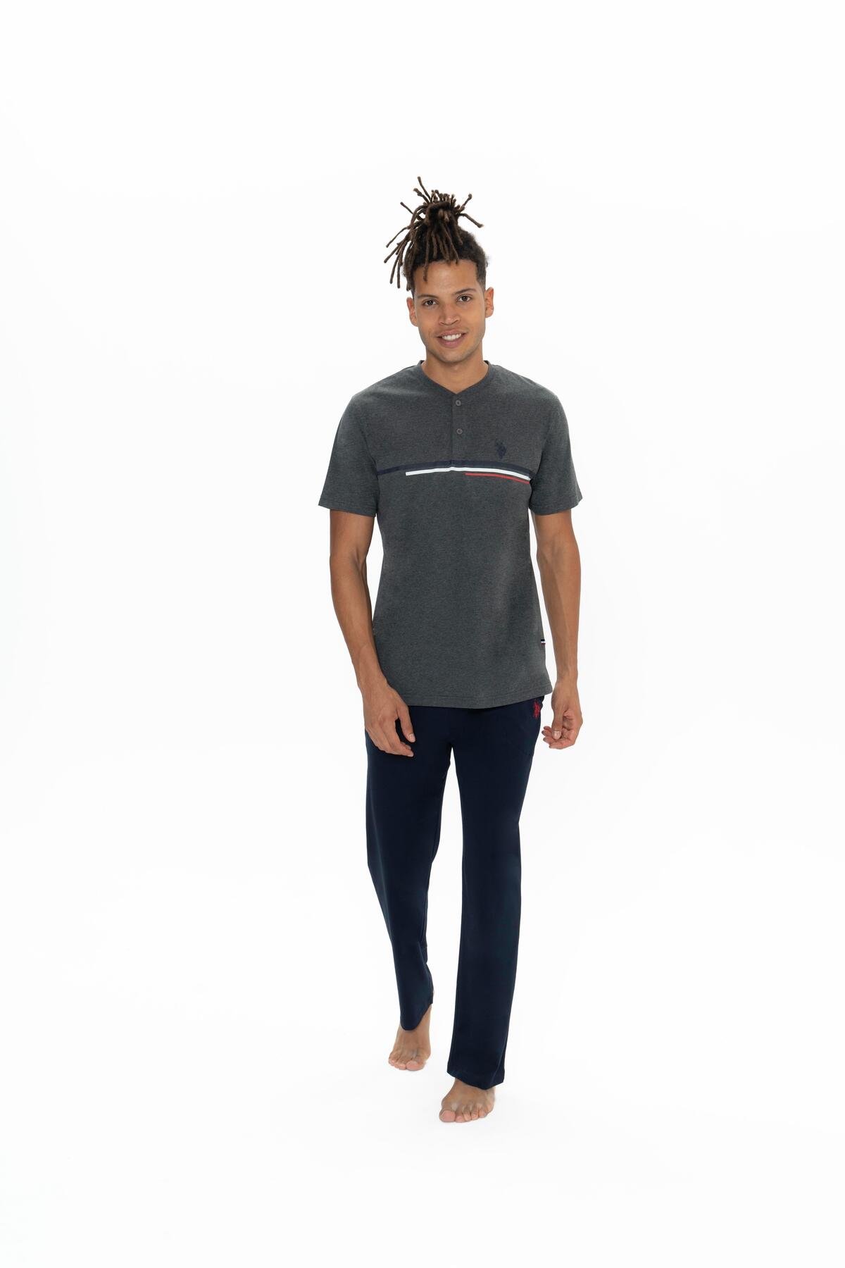 یو اس پولو ست لباس خواب مردانه با رنگ ملانژ آنتراسیت - 18901