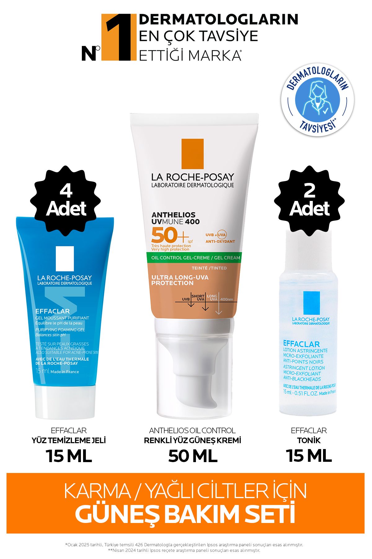 La Roche Posay Yağlı/Karma Ciltler Güneş Bakım Seti:Anthelios Renkli Yüz Kremi&Effaclar Tonik&Yüz Temizleme Jeli