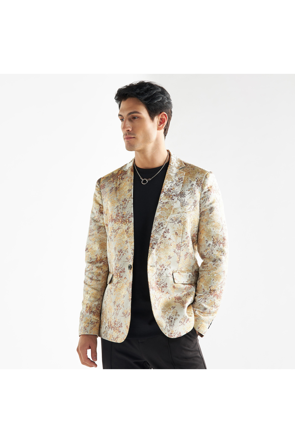 FAV-All-Over Floral Embroidered Blazer with Notch Lapel and Long Sleeves 1