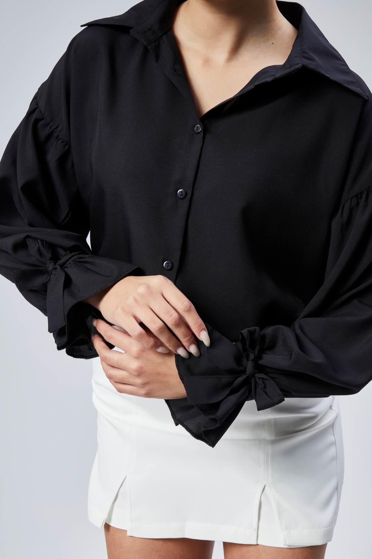 EMMAS CLOTHİNG  Oversize Büzgü Detaylı Saten Bluz - Görsel 8