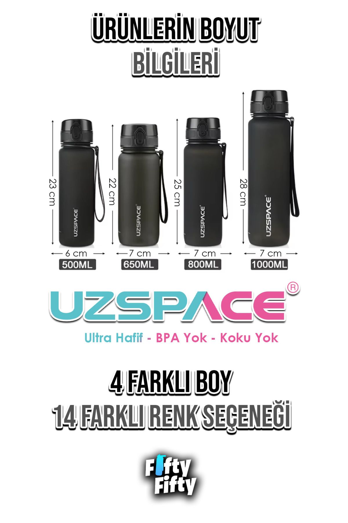 قمقمه ورزشی FIFTYFIFTY 2LI SET 1000ML 1LTER جریان آب TRITAN Uzspace