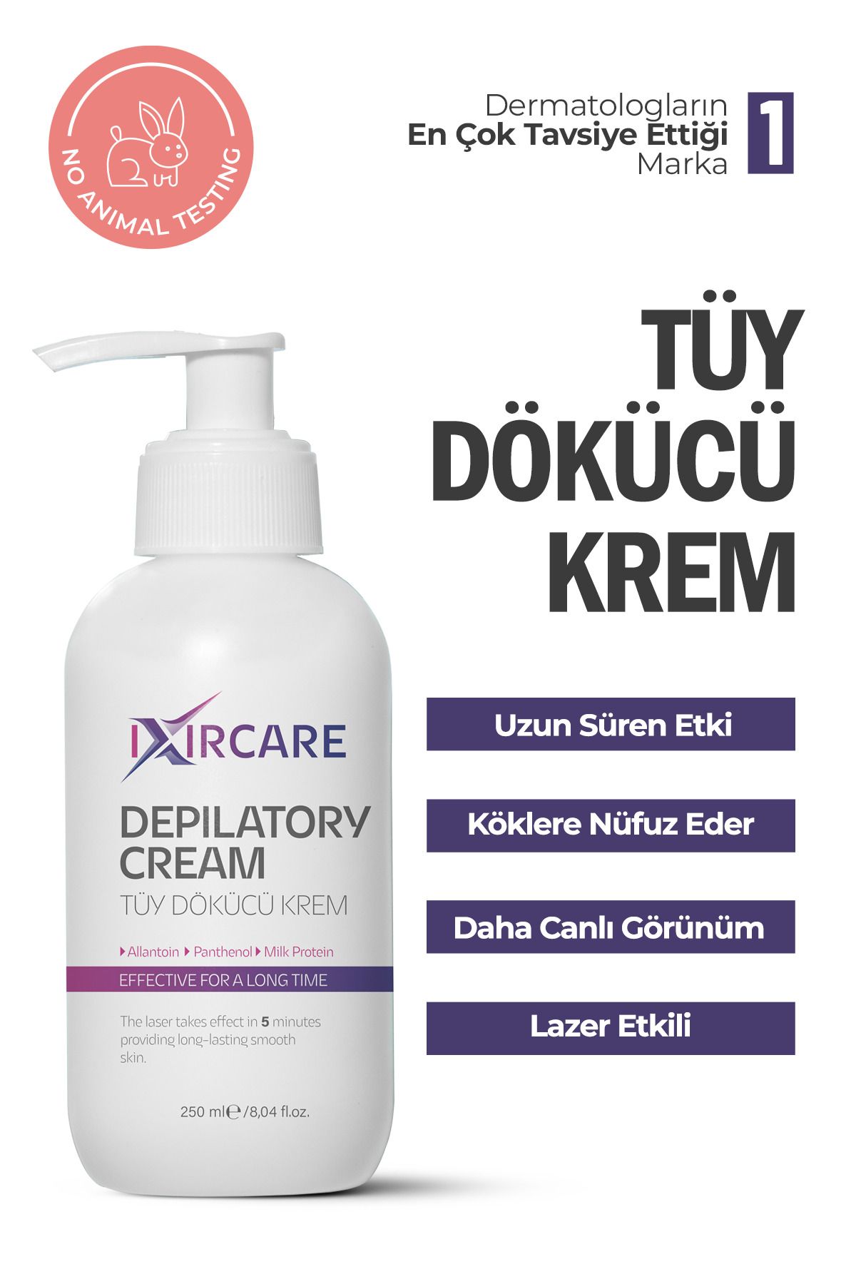 İXİRCARE Lazer Etkili Tüy Dökücü Ve Tüy Azaltıcı Epilasyon Özel Formül Krem Tüm Cilt Tipleri Için 250 ml