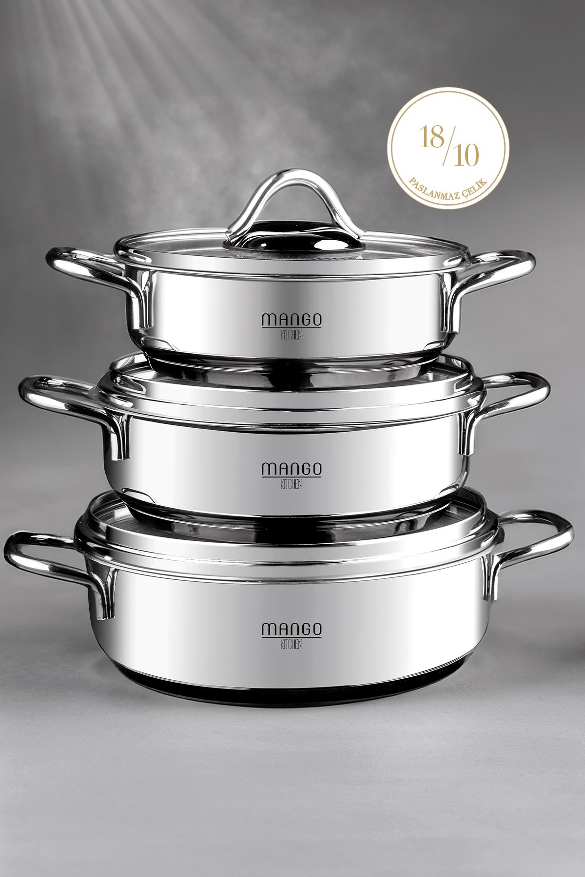 Snippy-Mango Kitchen - Silver 6-Piece Stainless Steel Saucepan Set (16-18-20 cm) 18/10 Stainless Steel 3