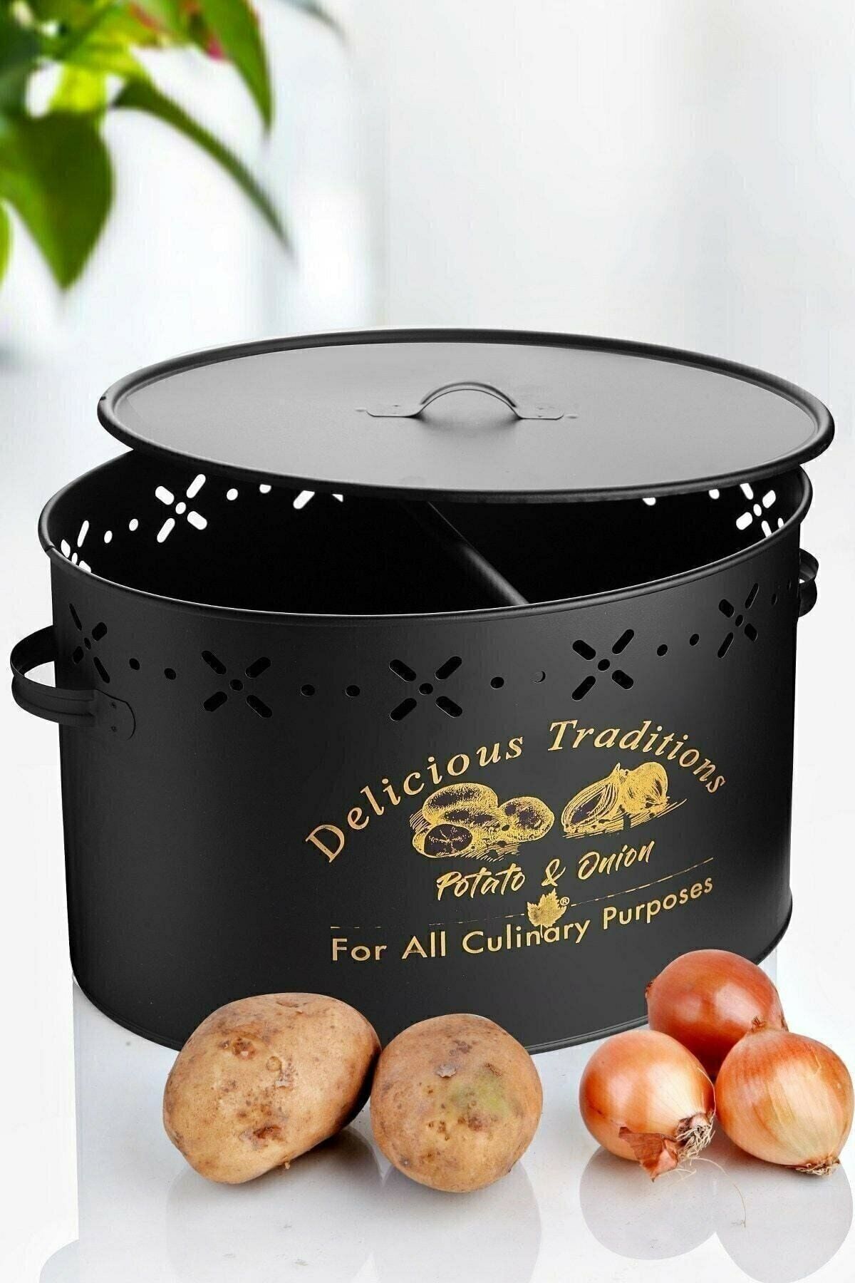 2 Compartment Metal Potato Onion Bucket Black 18 L Onion