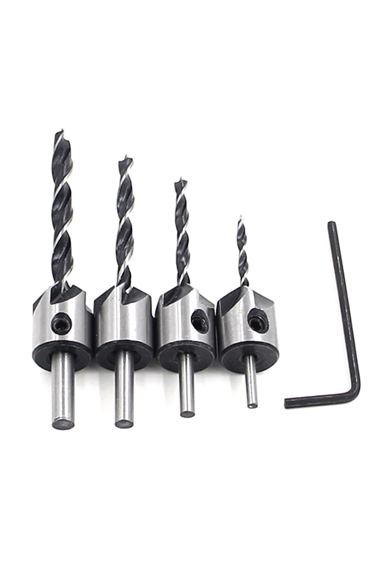 Choice-Round Handle 4pc Drill Bit Set 4pc Three Pointed Woodworking Counterbore Drill 3-6mm Reaming Drill S 1