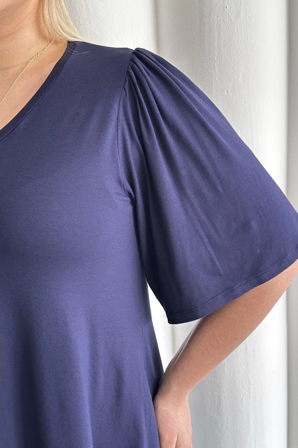Stil Diva-Plus Size V-Neck Patternless Asymmetrical Cutout Lycra Blouse Mdl-6 7
