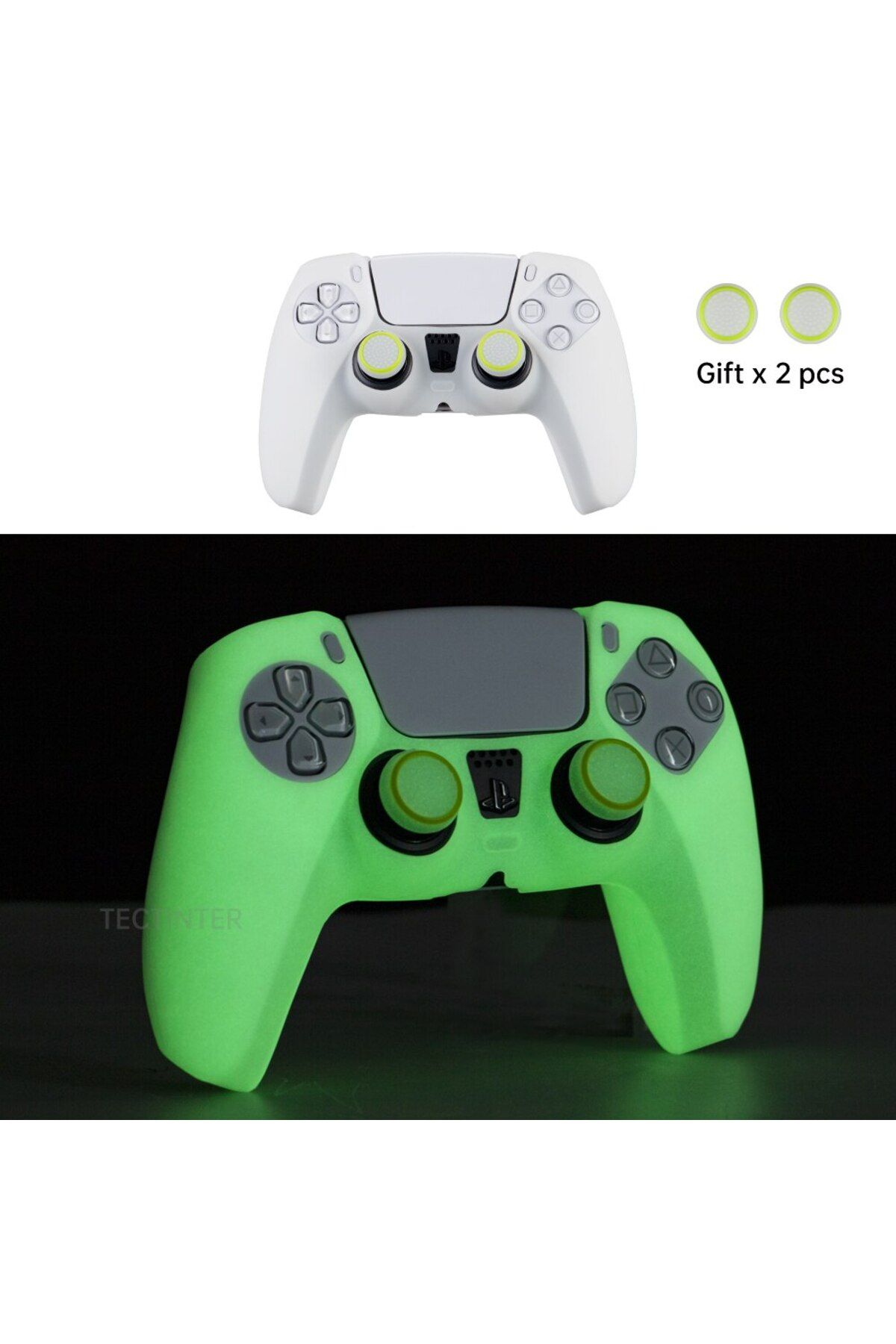 TECTINTER-WHITE Glowing Silicone Cover For PS5 Controller Rubber Case Shell For PS5 Gamepad Joystick For PS5 A 1