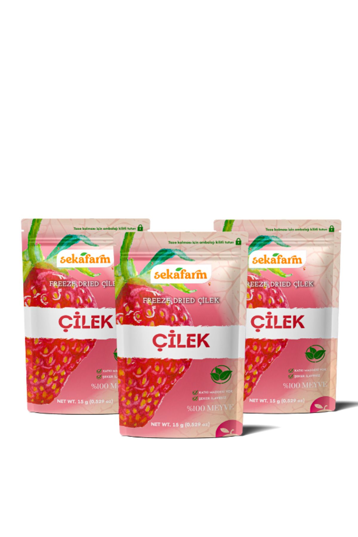 Dondurularak Kurutulmuş 3'lü Çilek Seti 3x20 Gram