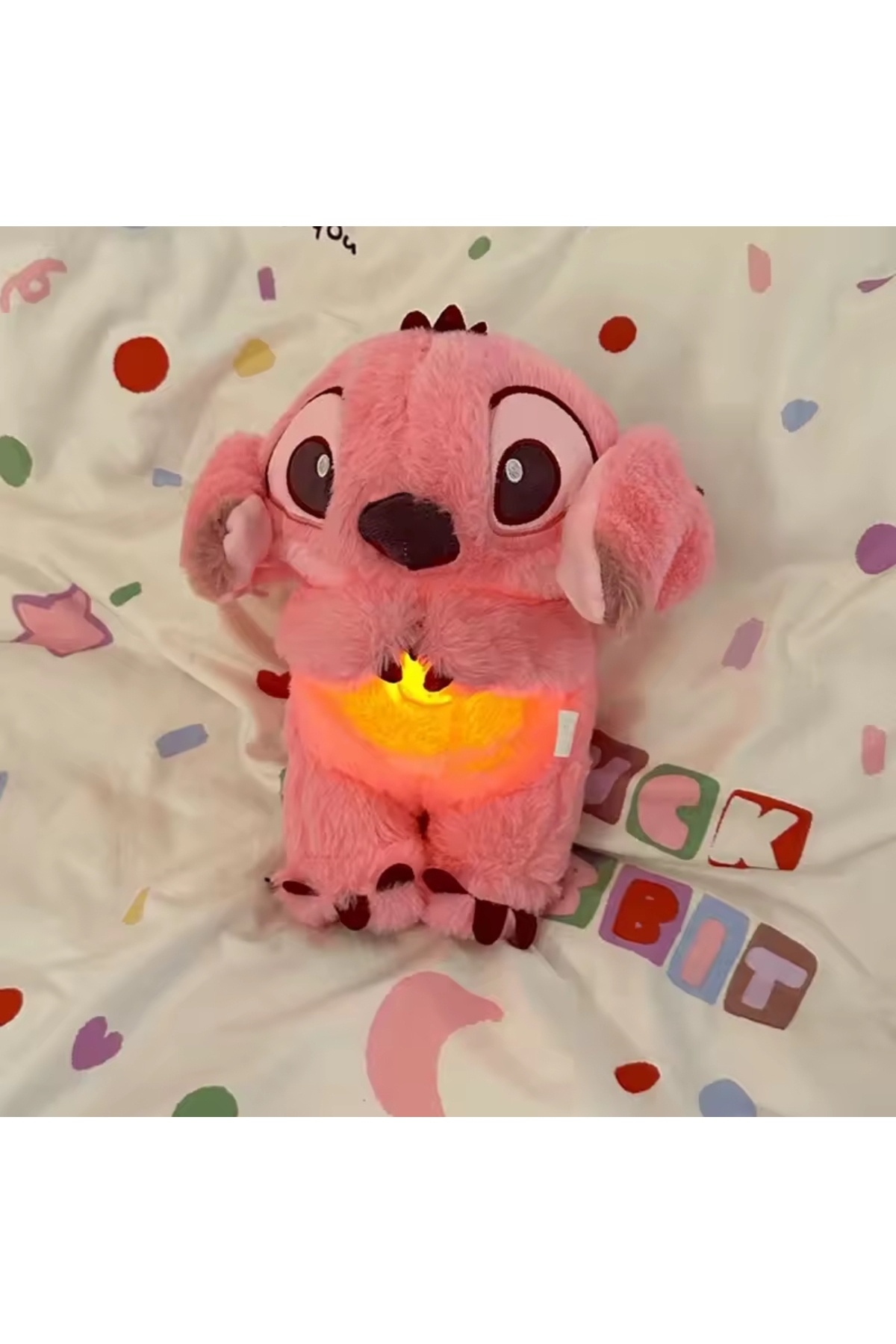 NB market Angel Pembe stitch peluş oyuncak nefes alan rahatlatıcı müzikli ışıklı uyku arkadaşı