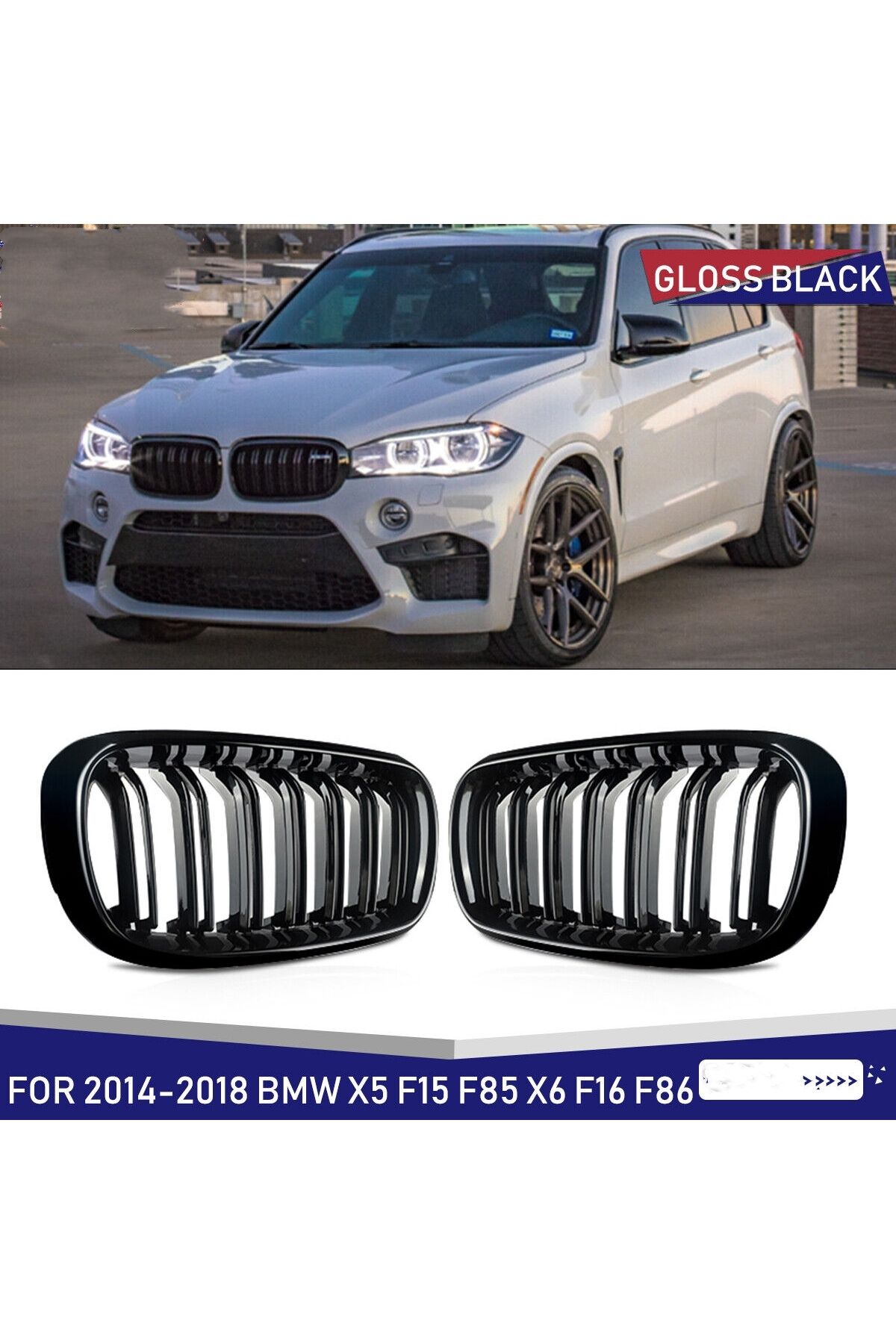 Choice-For BMW F15 F16 X5 X6 F85 F86 2014-2018 Front Bumper Kidney Racing Grille Glossy Black Car Double... 7