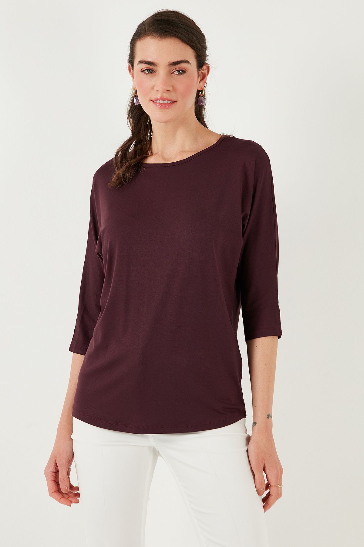 Lela-Crew Neck Three Quarter Sleeve Blouse Bluz 5861416 Y 6