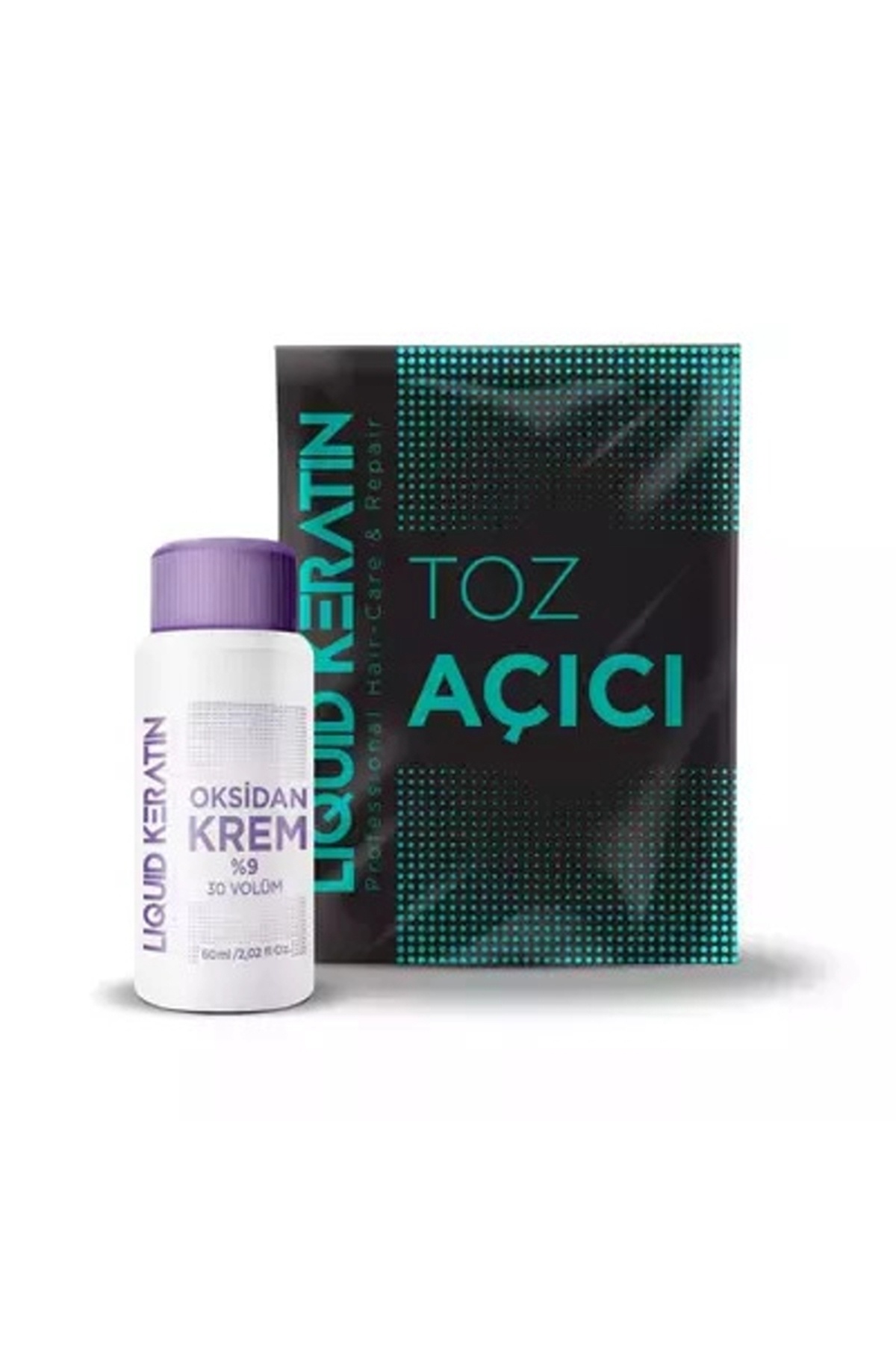 Liquid Keratin Keratinli Gri Toz Açıcı, Oksidan Kremli Set - Yakmadan Saç Rengi Ve Boya Açıcı Set (30G,60ML=90GR)