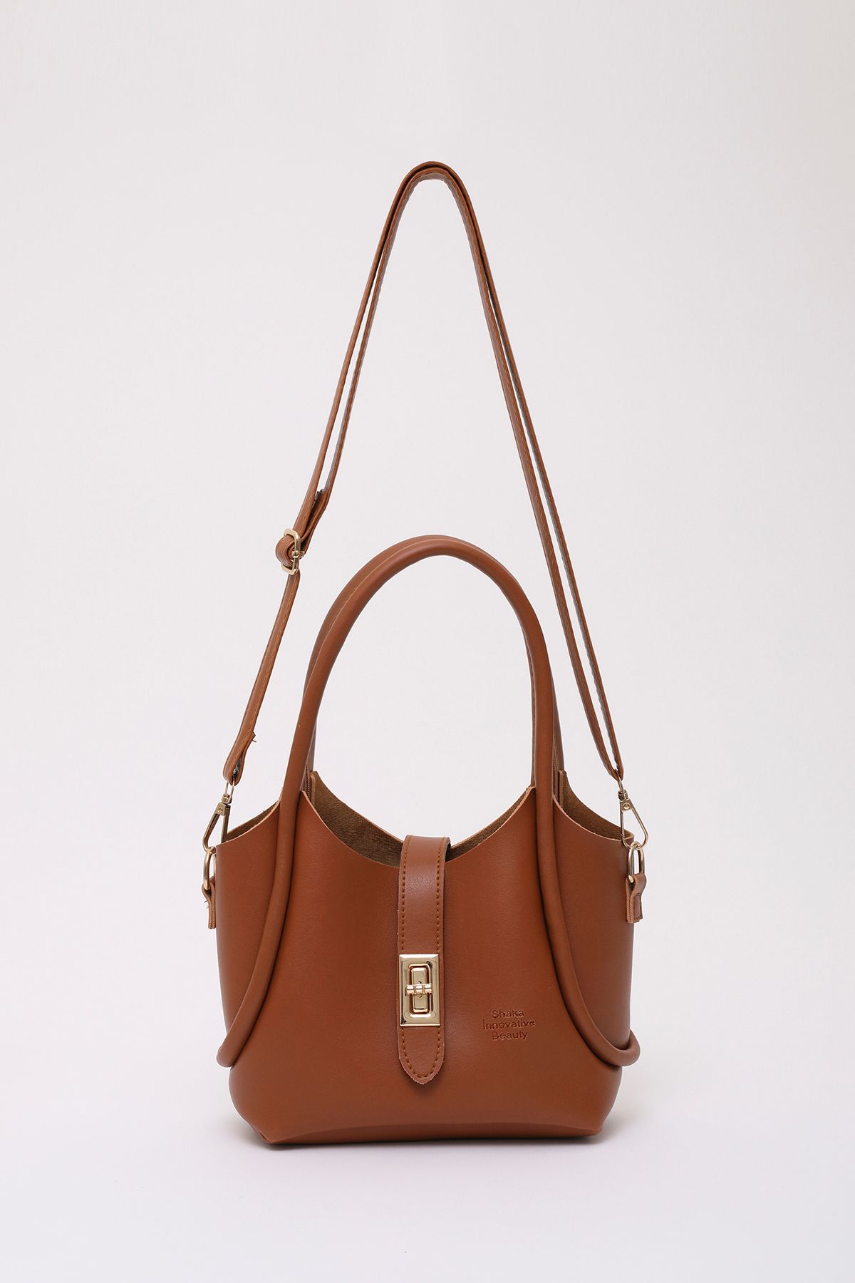 SHAKA-Taba Shk187 Faux Leather Lock Detailed Adjustable Strap Hand, Arm and Shoulder Bag L:14 W:20 W:7 cm 1