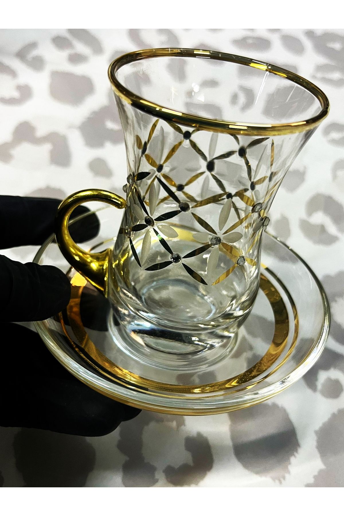 Paşabahçe-62561 Base Thick Gold Patterned 12-Piece Tea Set 100 Cc 2