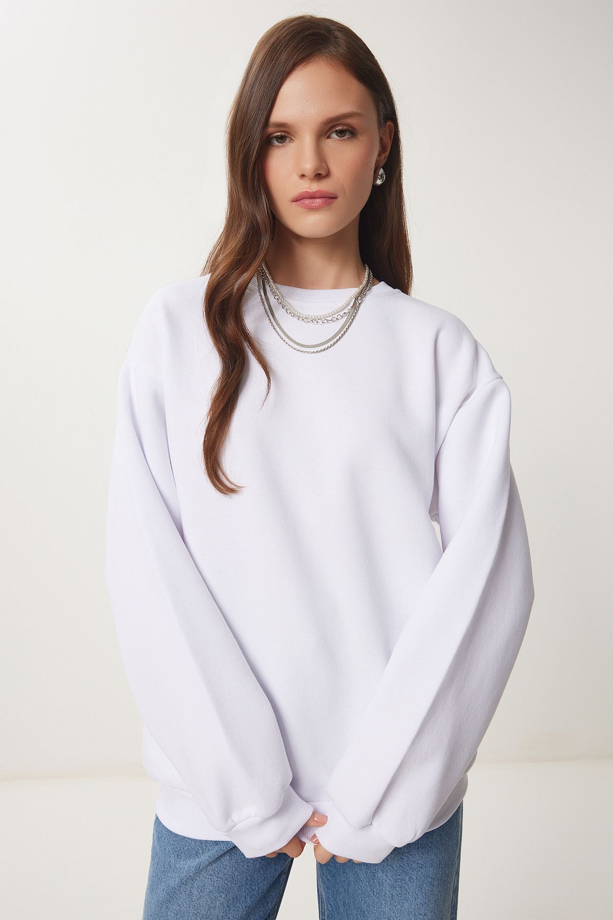 Lovelyİstanbul-White Low0001 - Oversize Raster Basic Sweatshirt 3