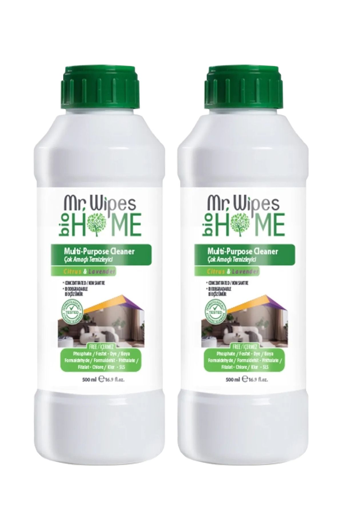Mr. Wipes Bio Home çok Amaçlı Temizleyici 2 Li Narenciye&lavanta Kokulu 500 ml