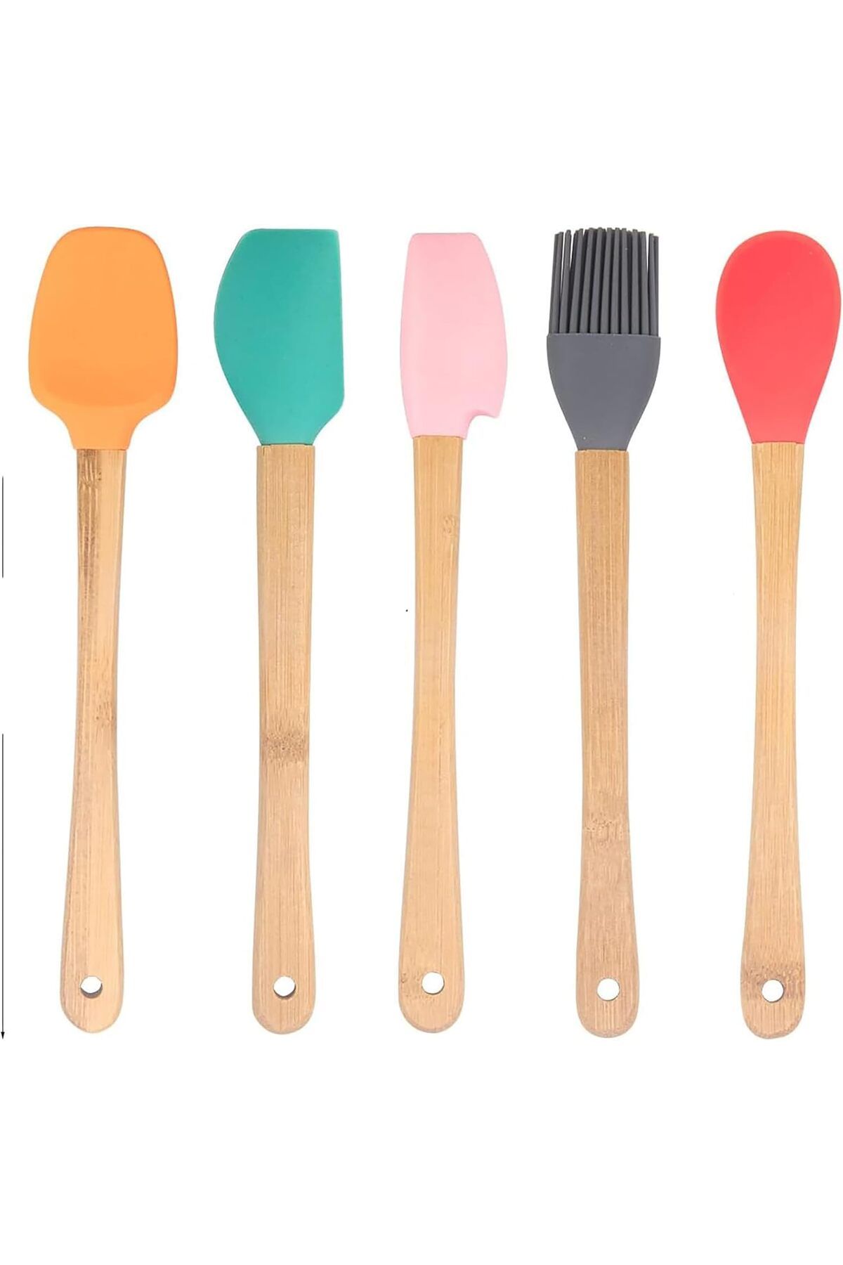 STOREMAX ysstorex Silikon Spatula ve Fırça Seti, 5 Parça, Karışık Renkli, Bambu Saplı StarColxlection
