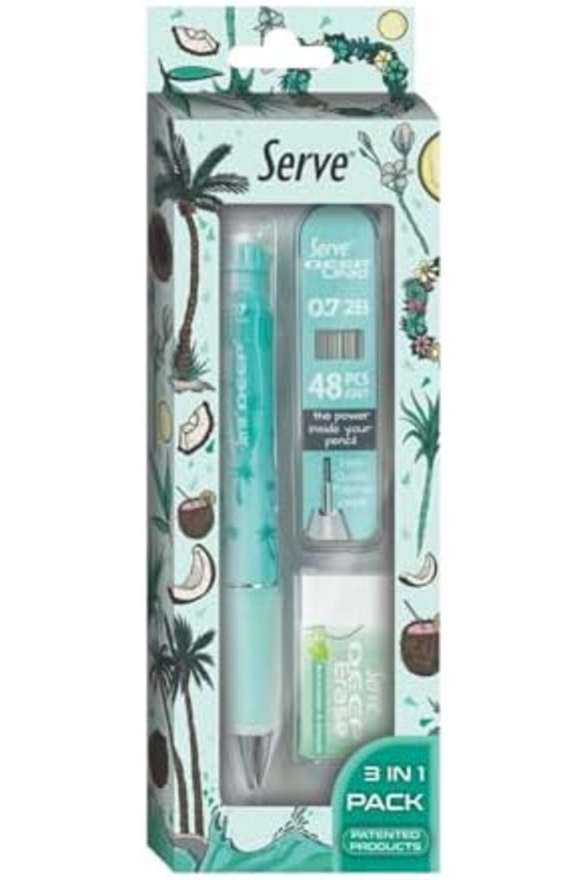 STOREMAX-Ysstorex Nature Pattern Deep Pencil with Deep Eraser and Deep Min, 0.7 Mm, Mint Green Starcolxlection 6551 2