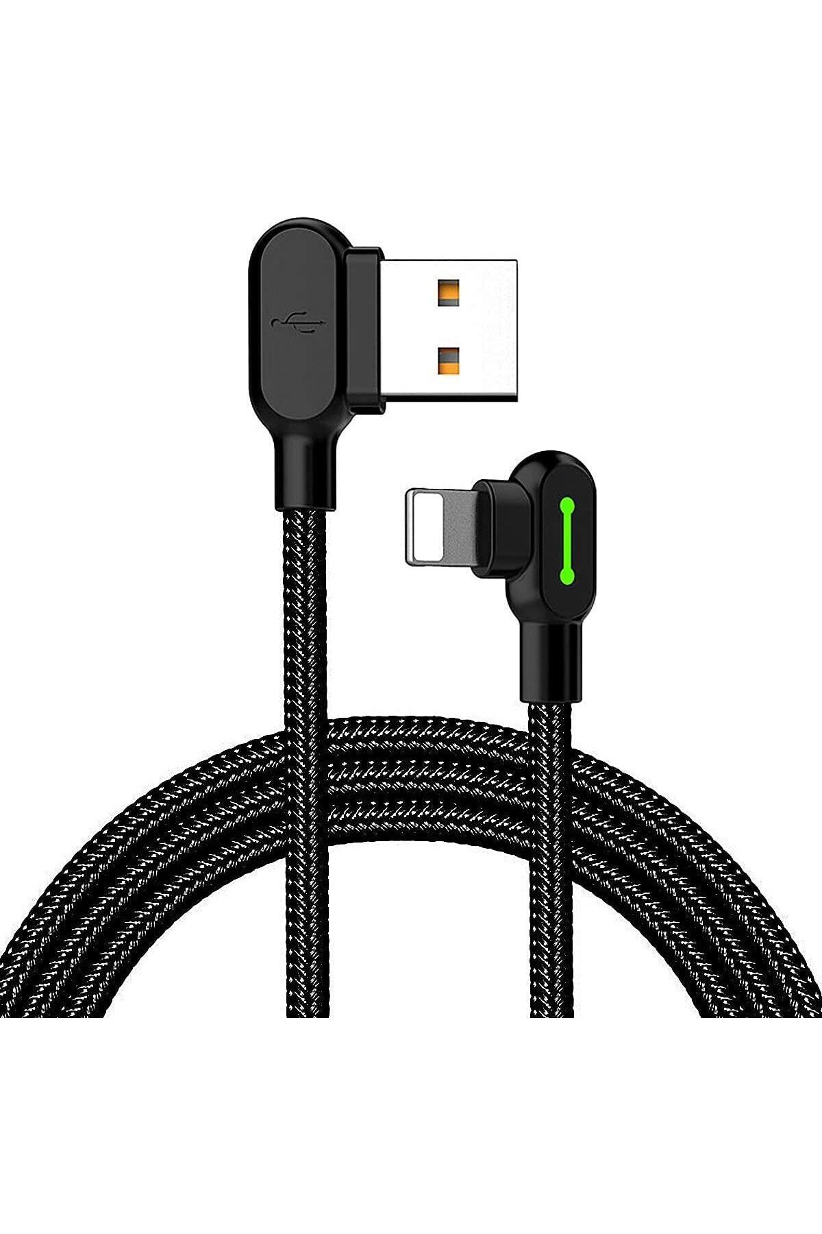 STOREMAX lbstorex Lightning 90 Derece Çift Yönlü Ledli Örgü Kablo 1.8M 2A Siyah Newdsng 1116818