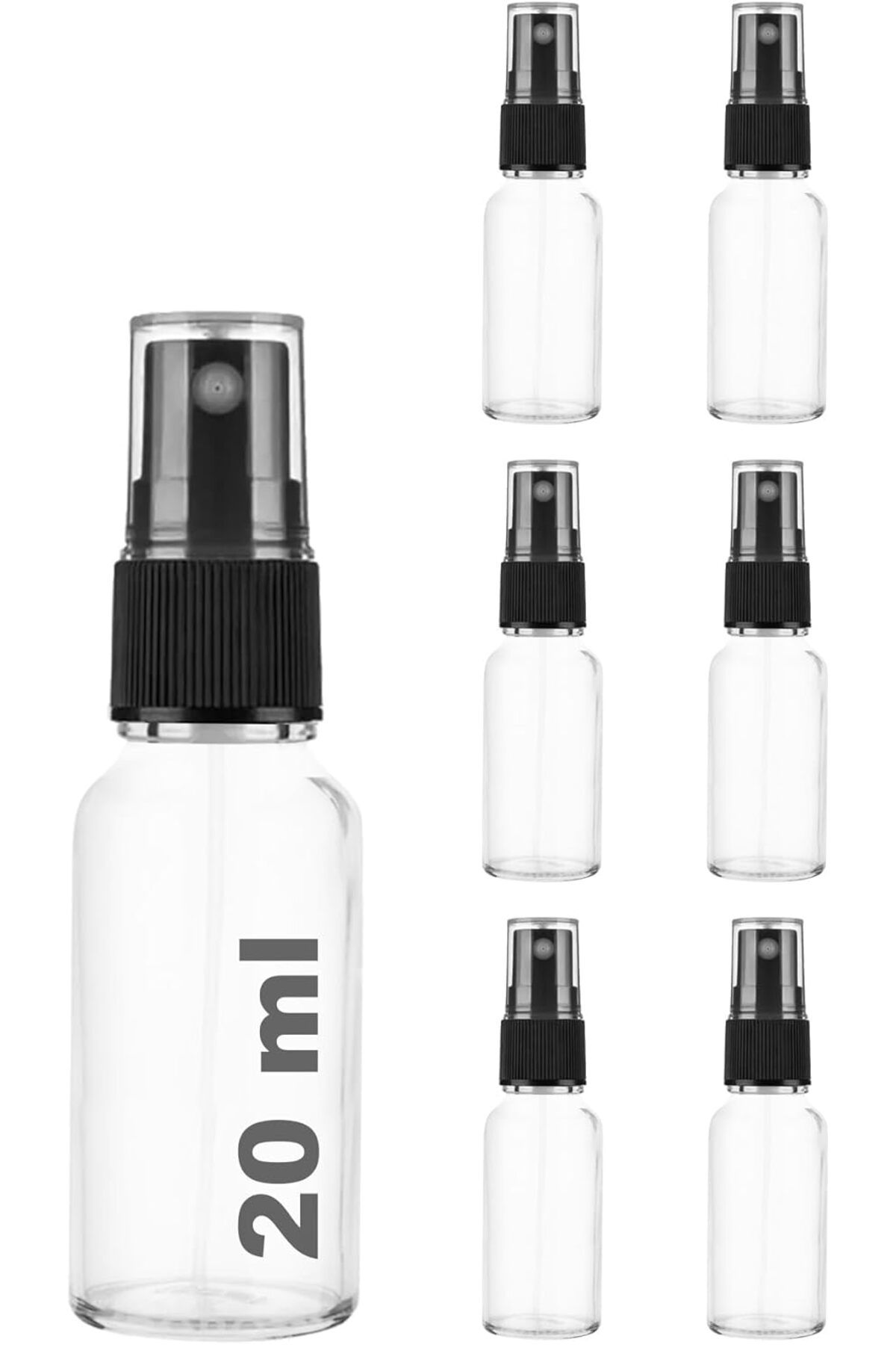 STOREMAX lvnmblya 20 ml Siyah Spreyli Şeffaf Cam Şişe 20 cc Sızdırmaz Kapaklı Fısfıs Beyaz Cam Şişe