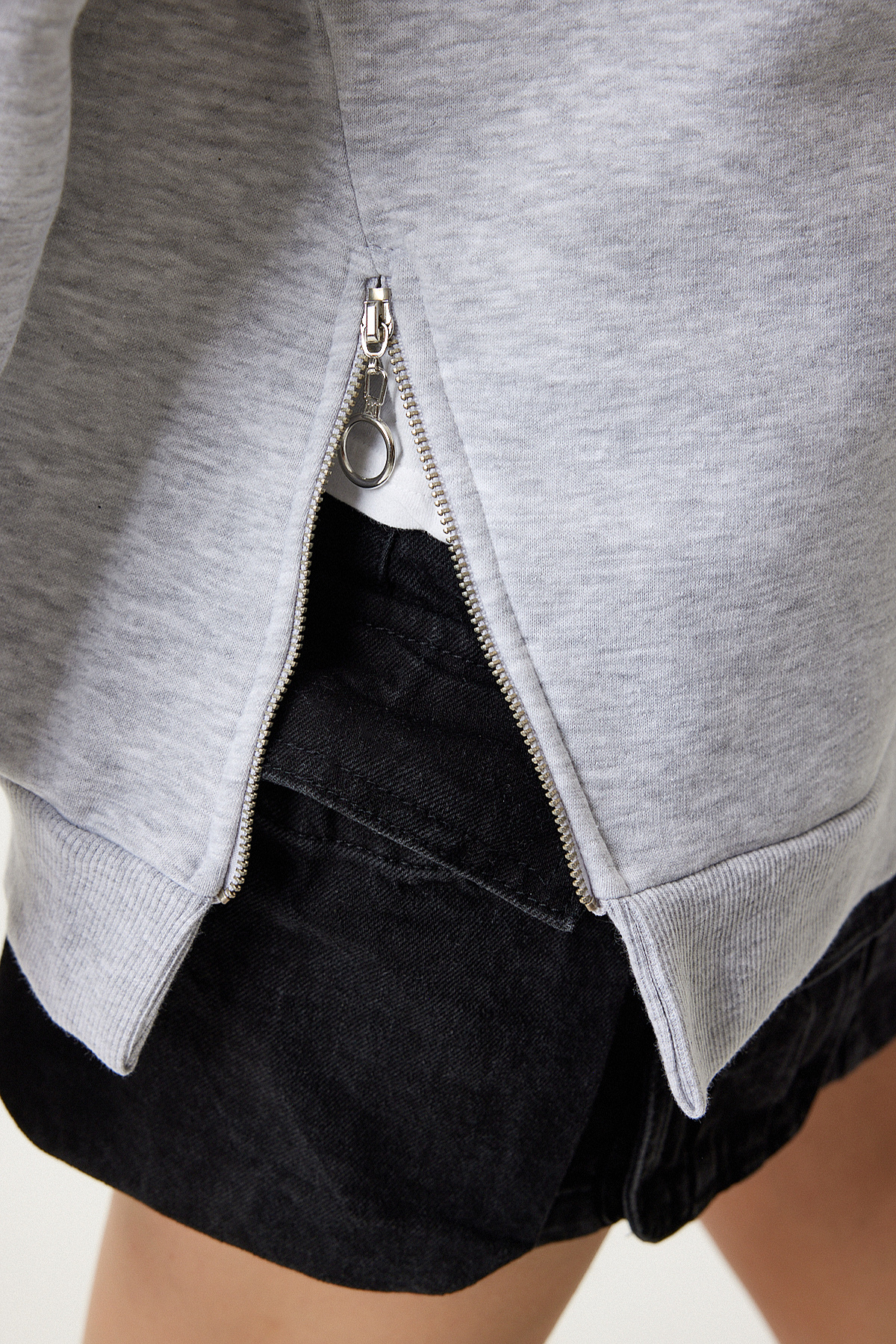 Lovelyİstanbul Fermuar Detaylı Şardonlu Sweatshirt Gri Lub0003 görsel 6