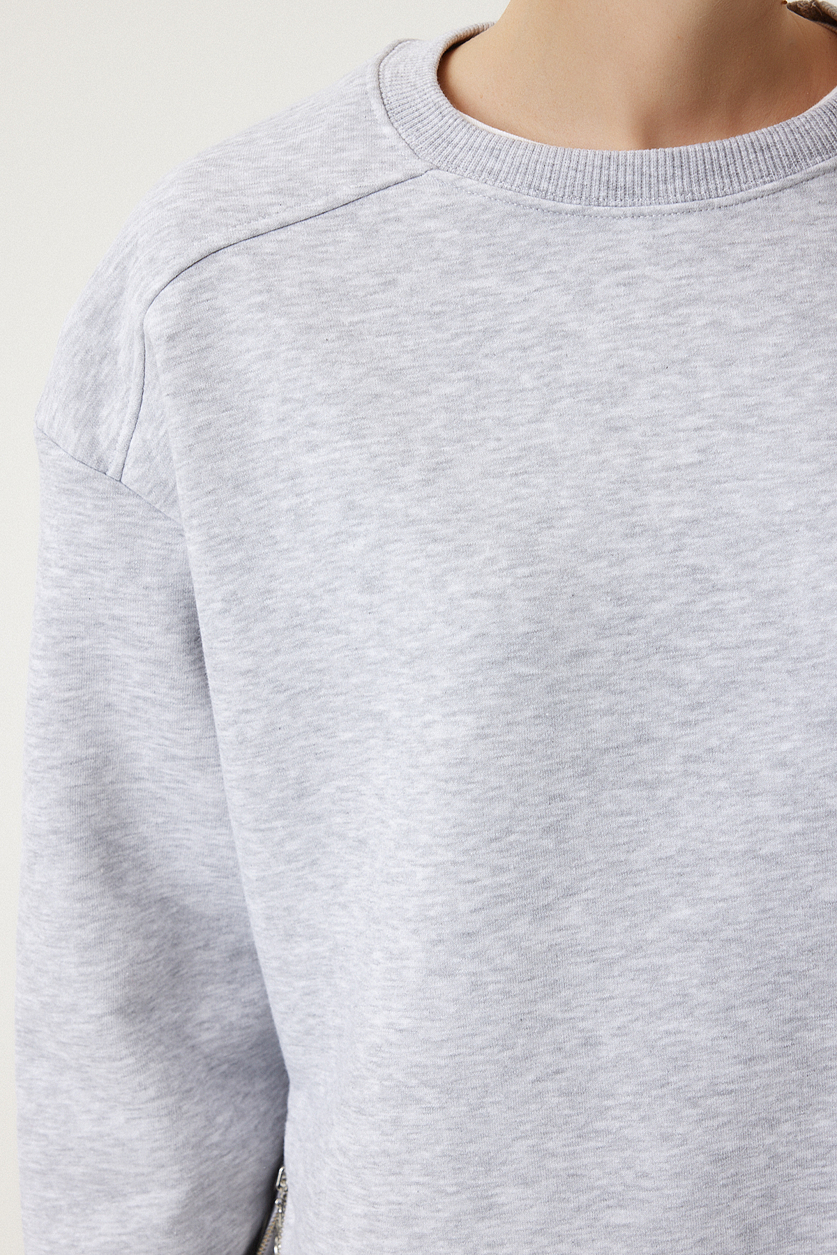 Lovelyİstanbul Fermuar Detaylı Şardonlu Sweatshirt Gri Lub0003 görsel 5