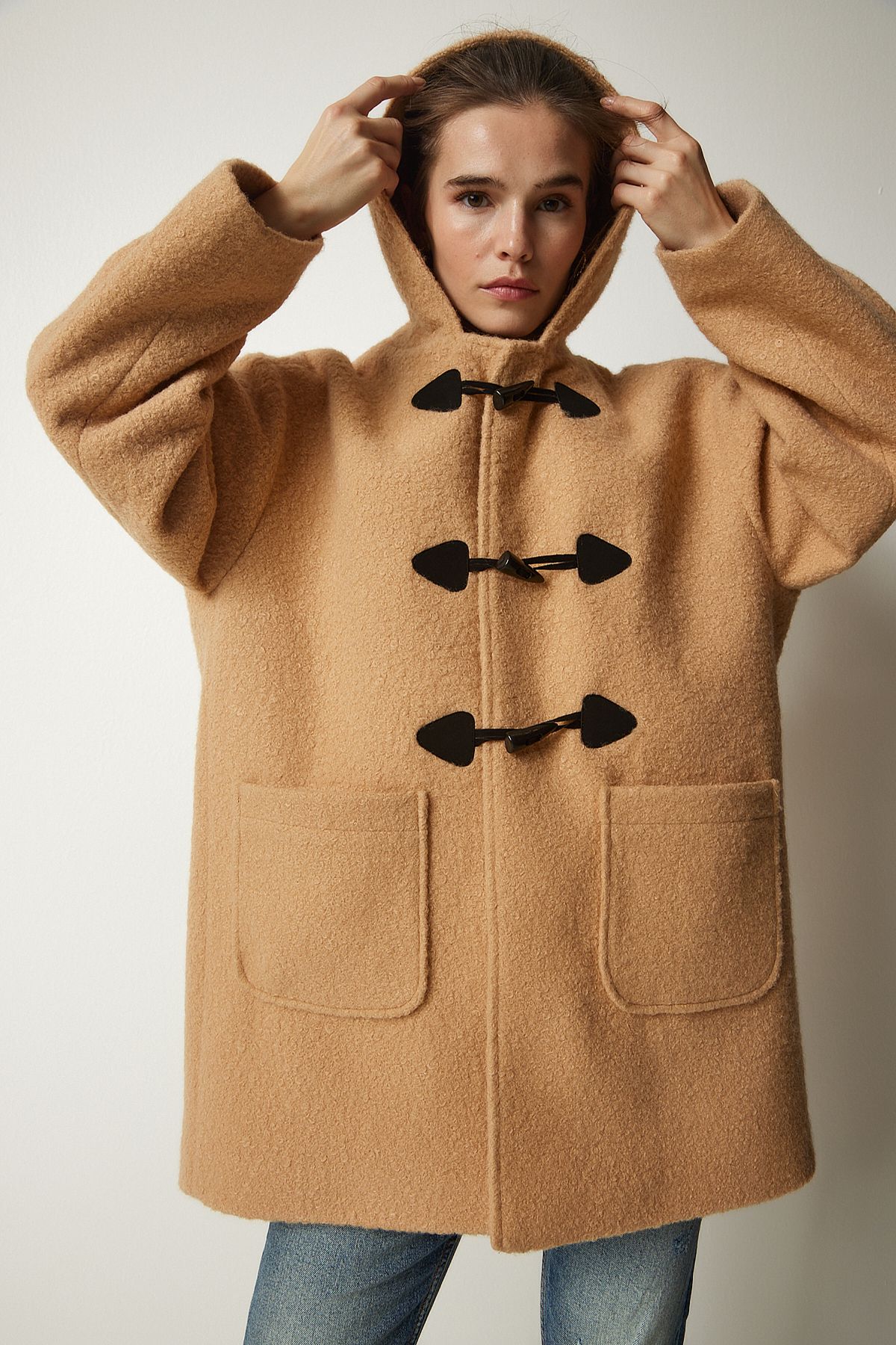 Lovelyİstanbul-Hooded Shepherd Boucle Coat - Buttoned, Lto0021 1