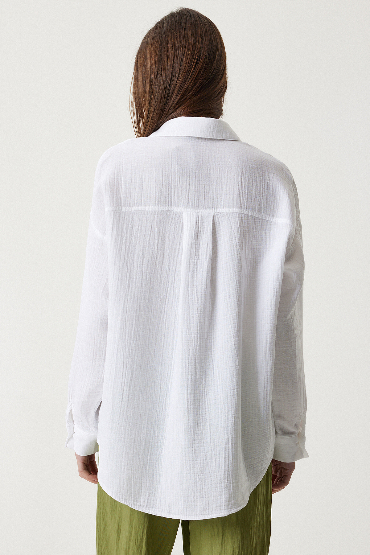 Lovelyİstanbul  Oversize Basic Müslin Gömlek BEYAZ LMX0002 - Görsel 7