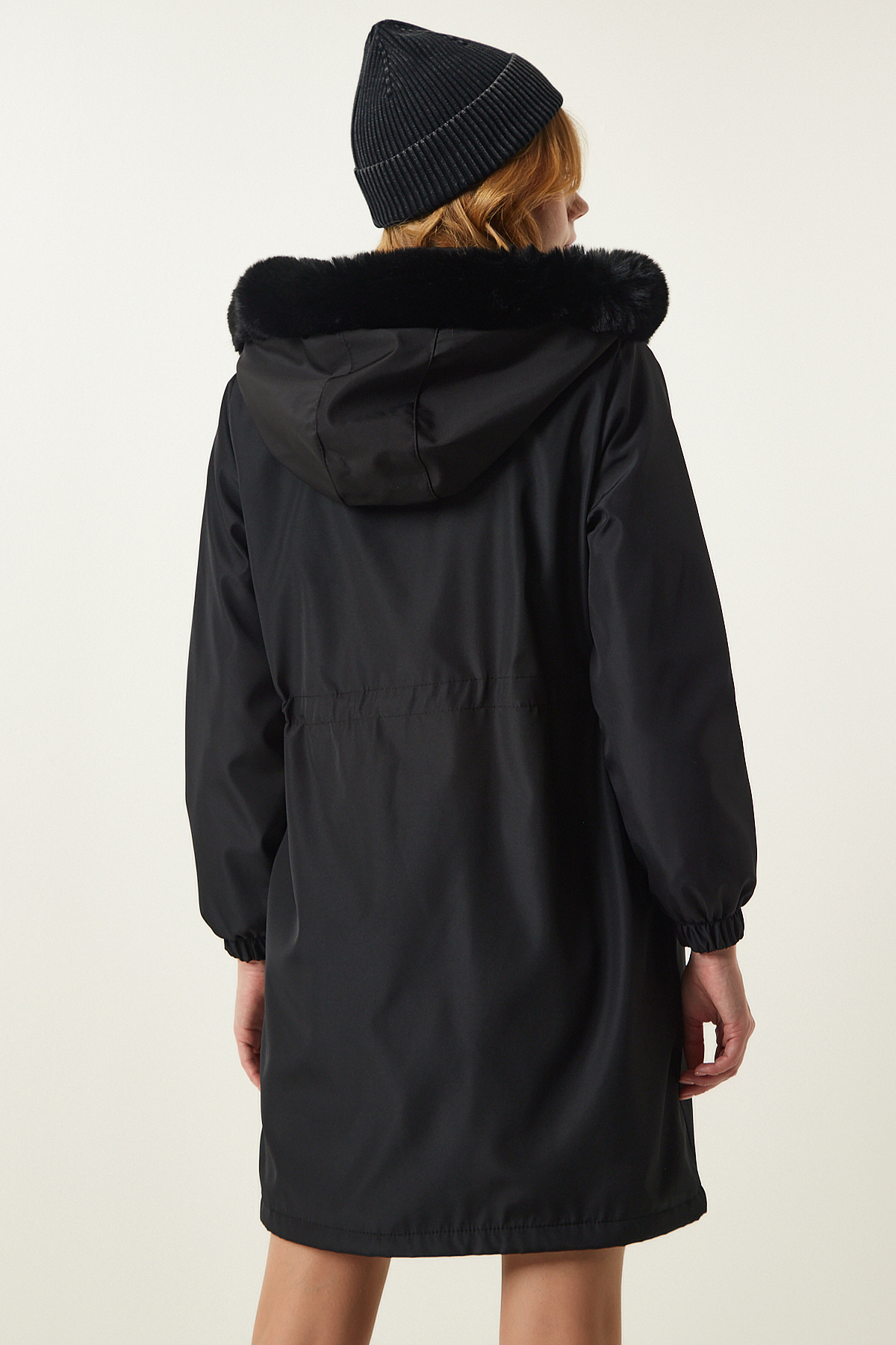 Lovelyİstanbul  Kapüşonlu Kürklü Kaban SİYAH LDD0038 - Görsel 7
