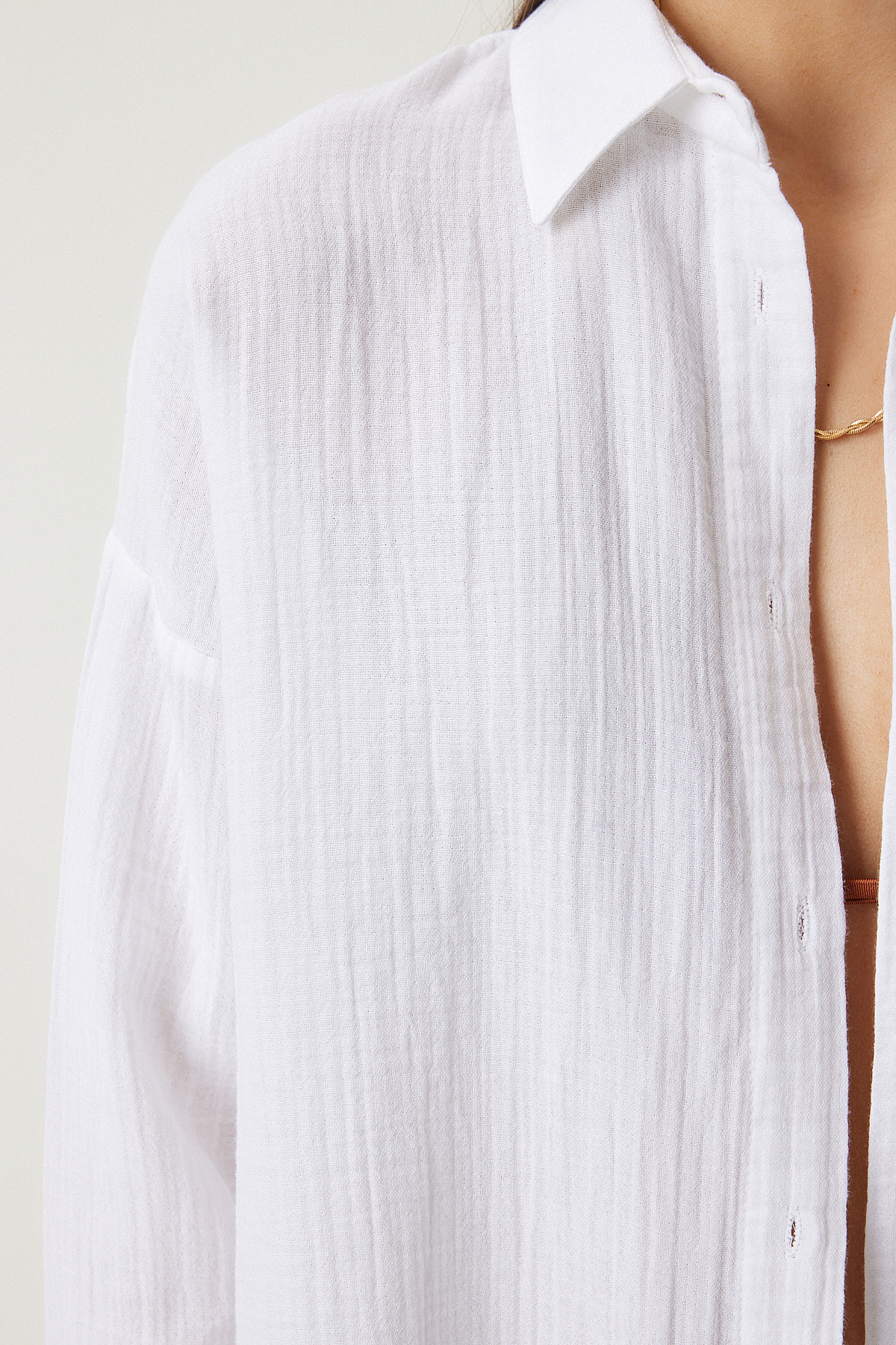 Lovelyİstanbul  Oversize Basic Müslin Gömlek BEYAZ LMX0002 - Görsel 6