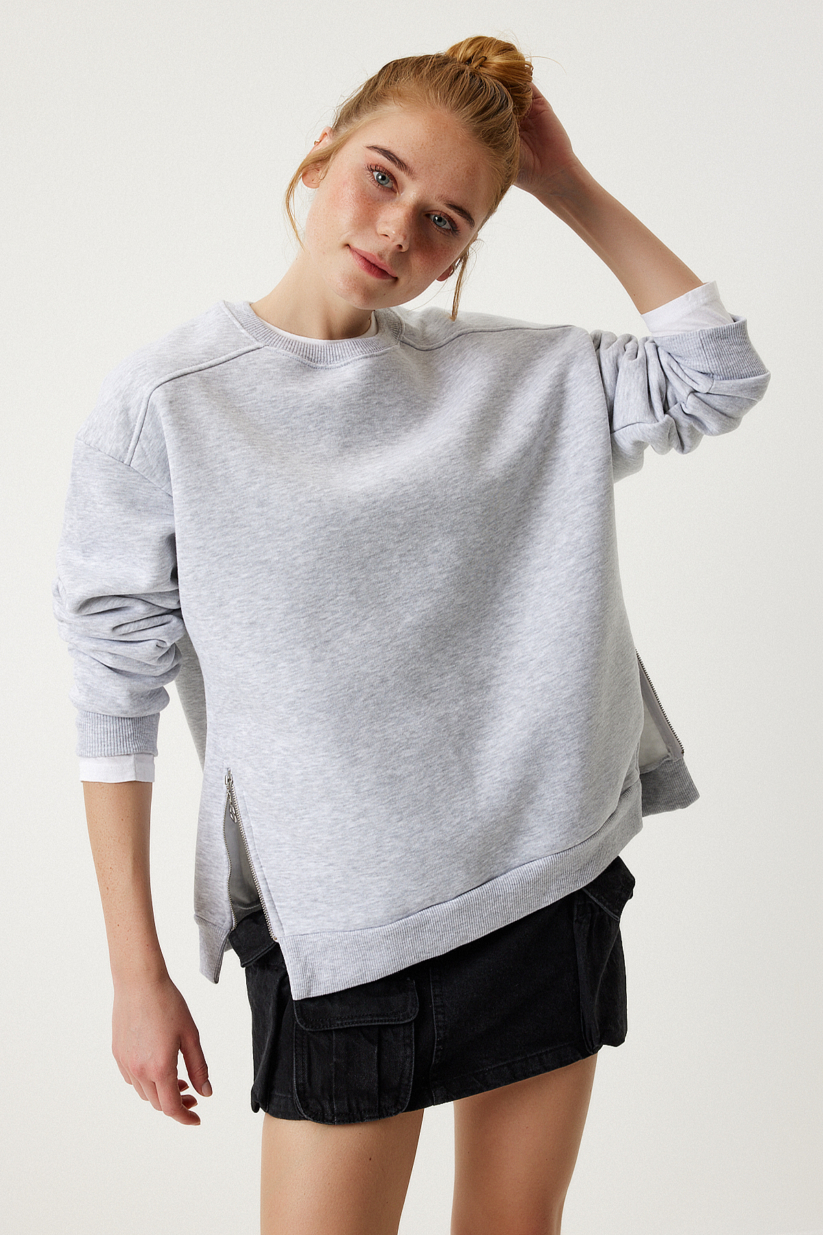 Lovelyİstanbul Fermuar Detaylı Şardonlu Sweatshirt Gri Lub0003 görsel 3