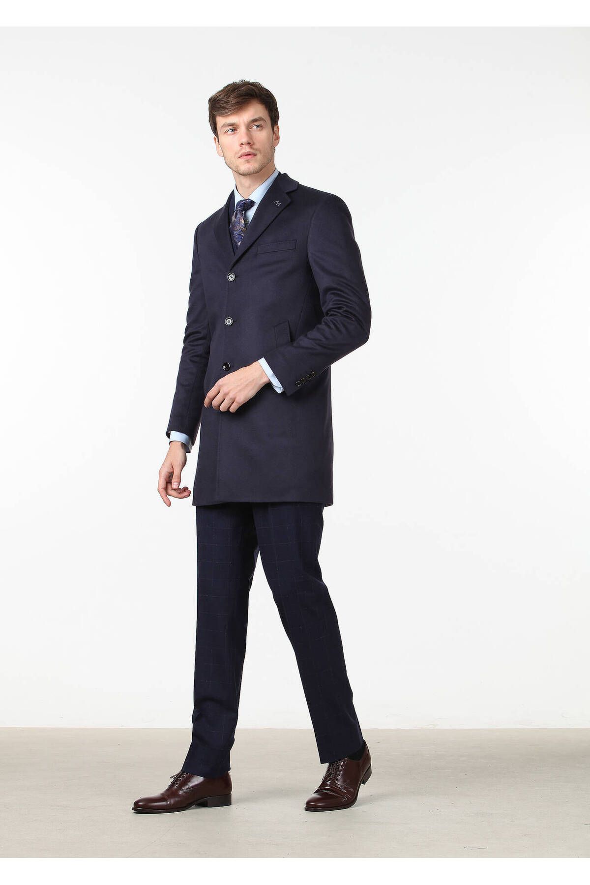 Ramsey-Navy Blue Weaving Overcoat 2