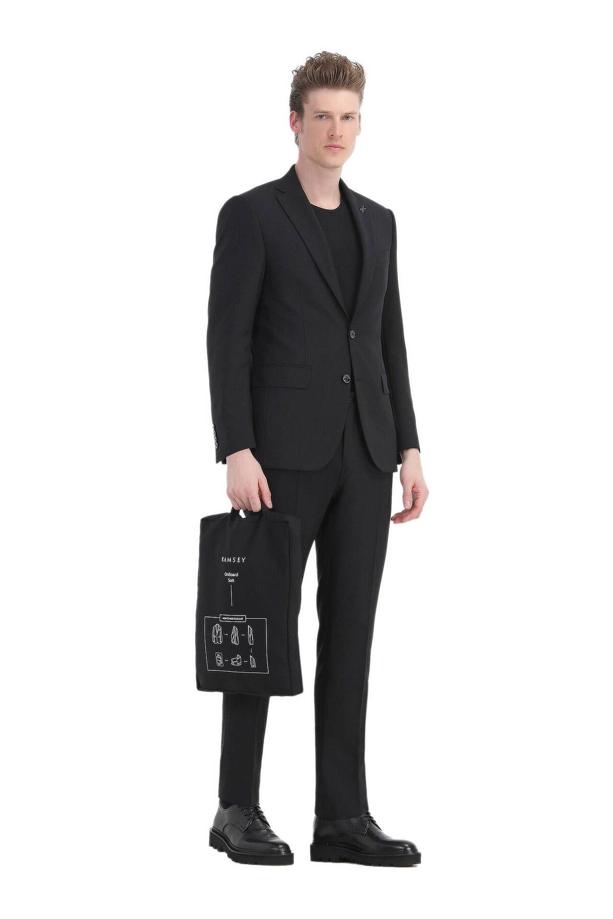 Ramsey-Black Wool Blended Micro Modern Suit 2