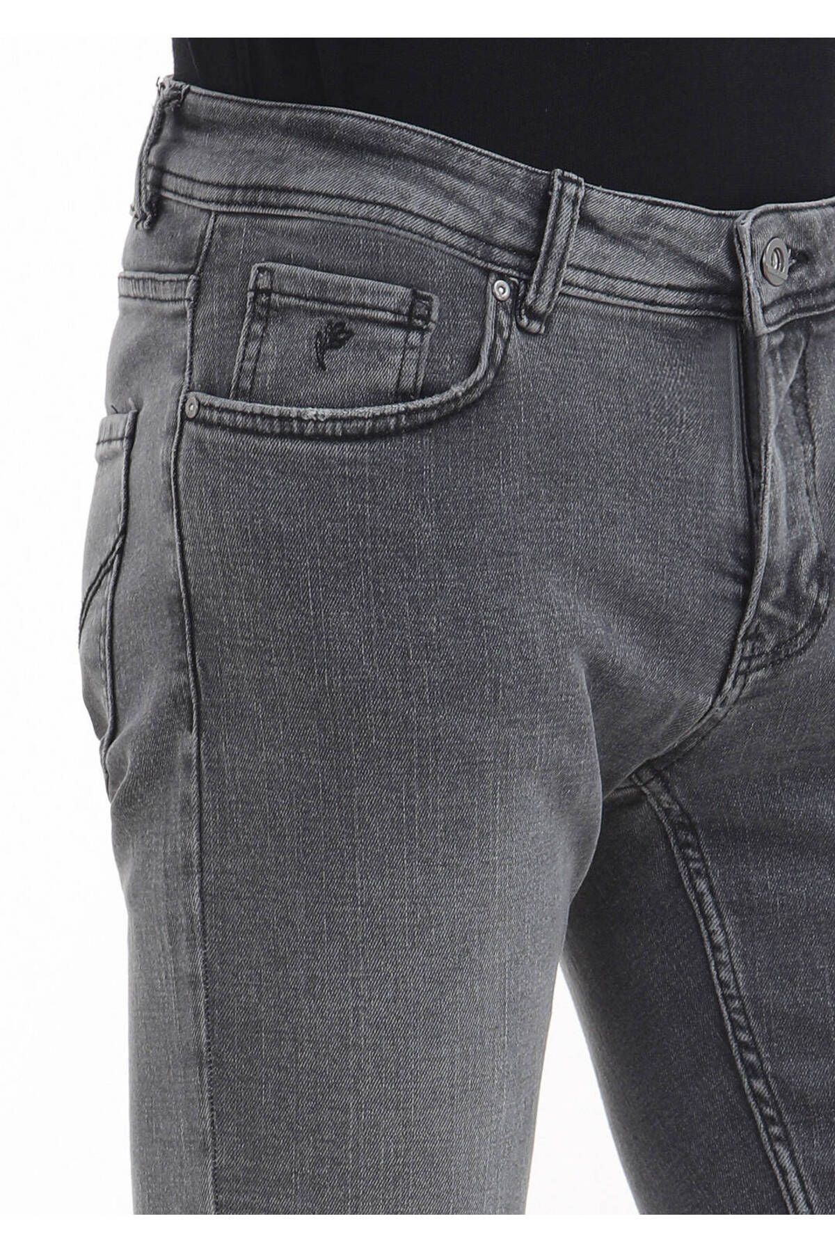 Ramsey-Pantaloni gri din denim slim fit din amestec de bumbac 3