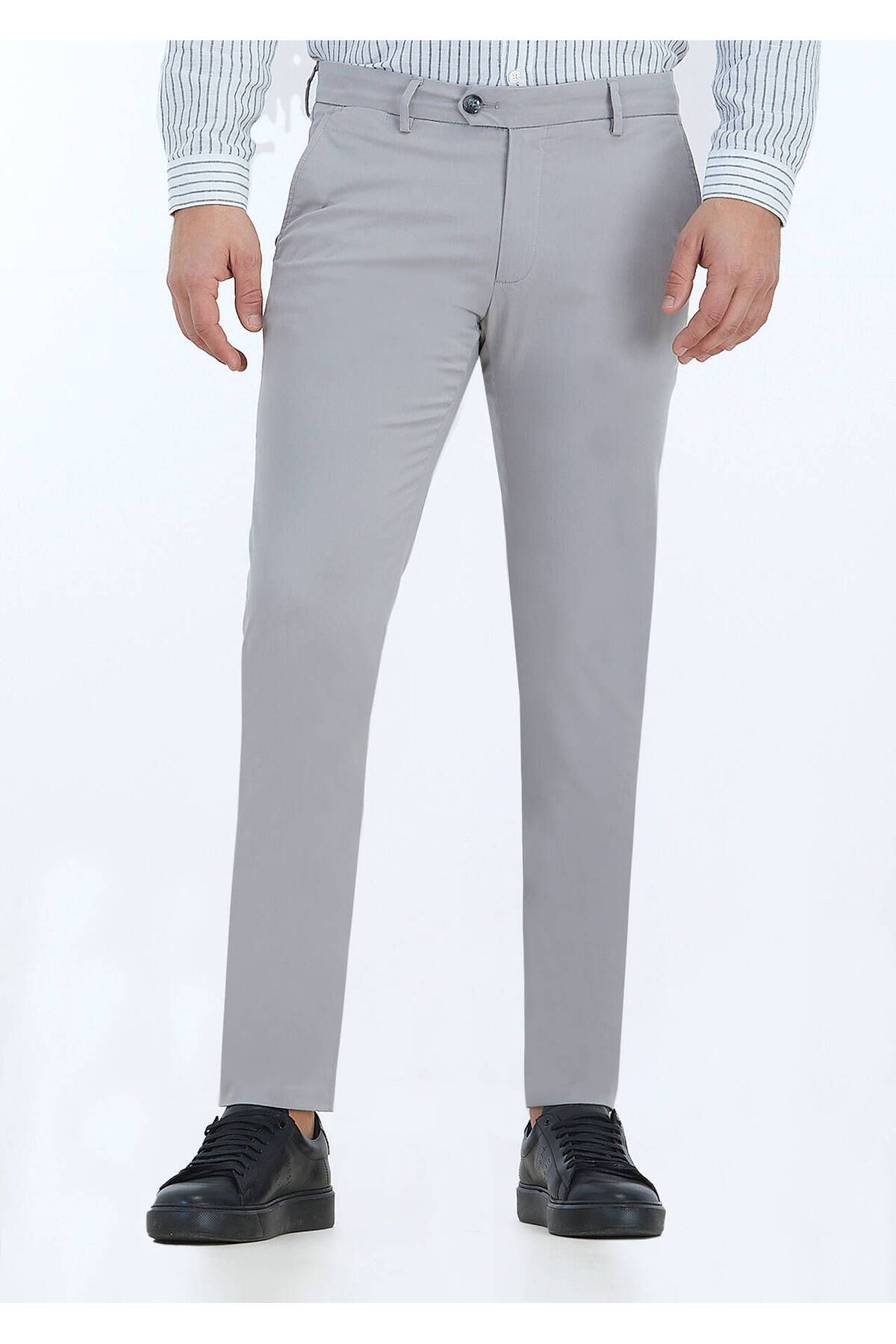 Ramsey-Pantaloni casual gri Slim Fit - țesut simplu 2