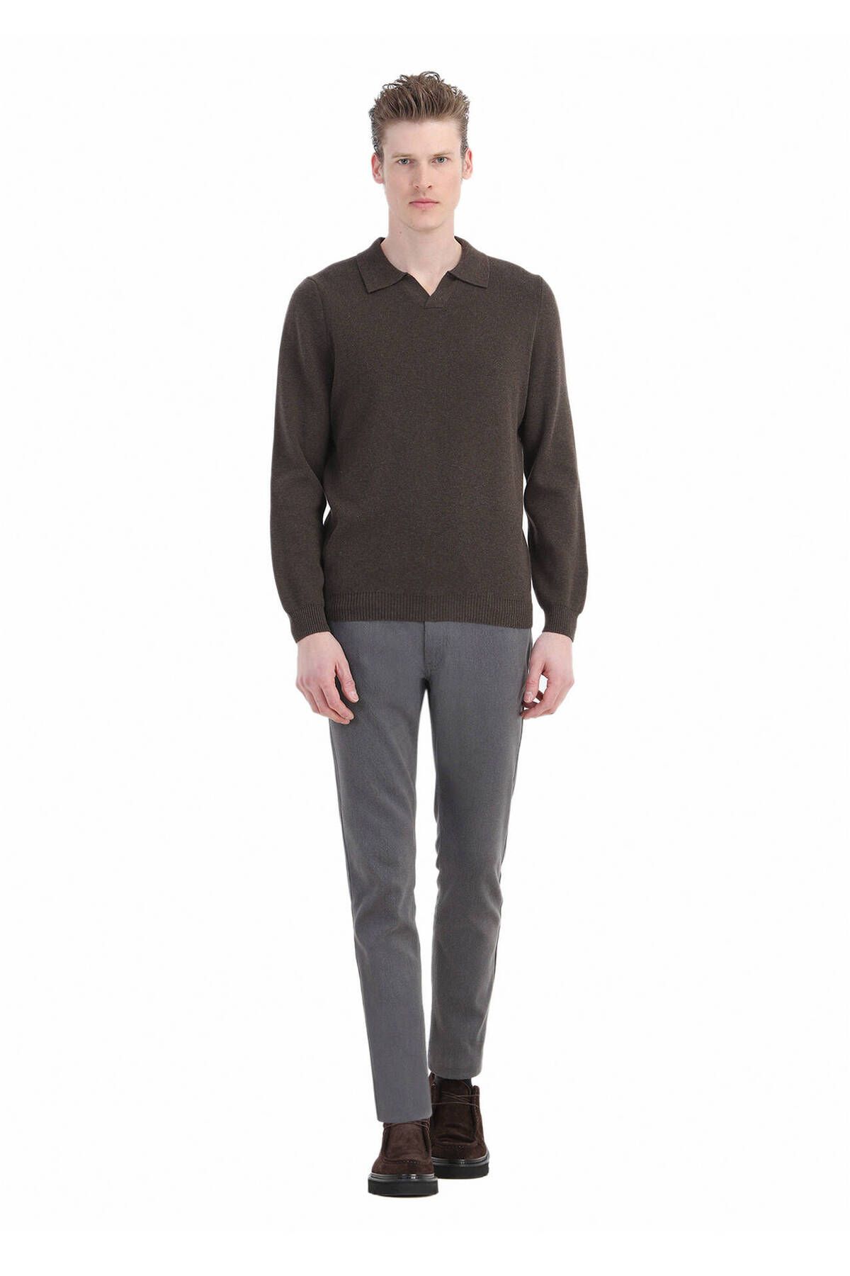 Ramsey-Brown Polo Neck Plain Knitted Cotton Blended Knitwear 2