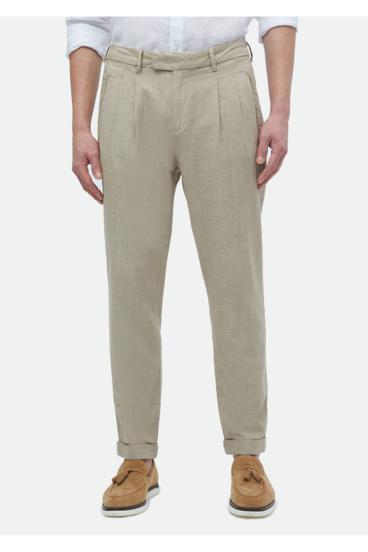 Ramsey-Pantaloni casual din bumbac, bej, crocodil 2