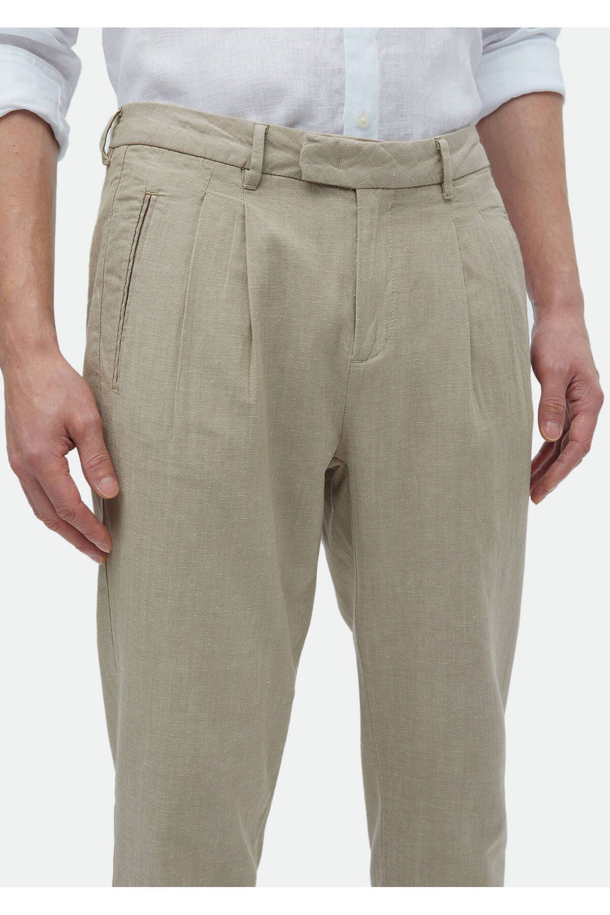 Ramsey-Pantaloni casual din bumbac, bej, crocodil 4