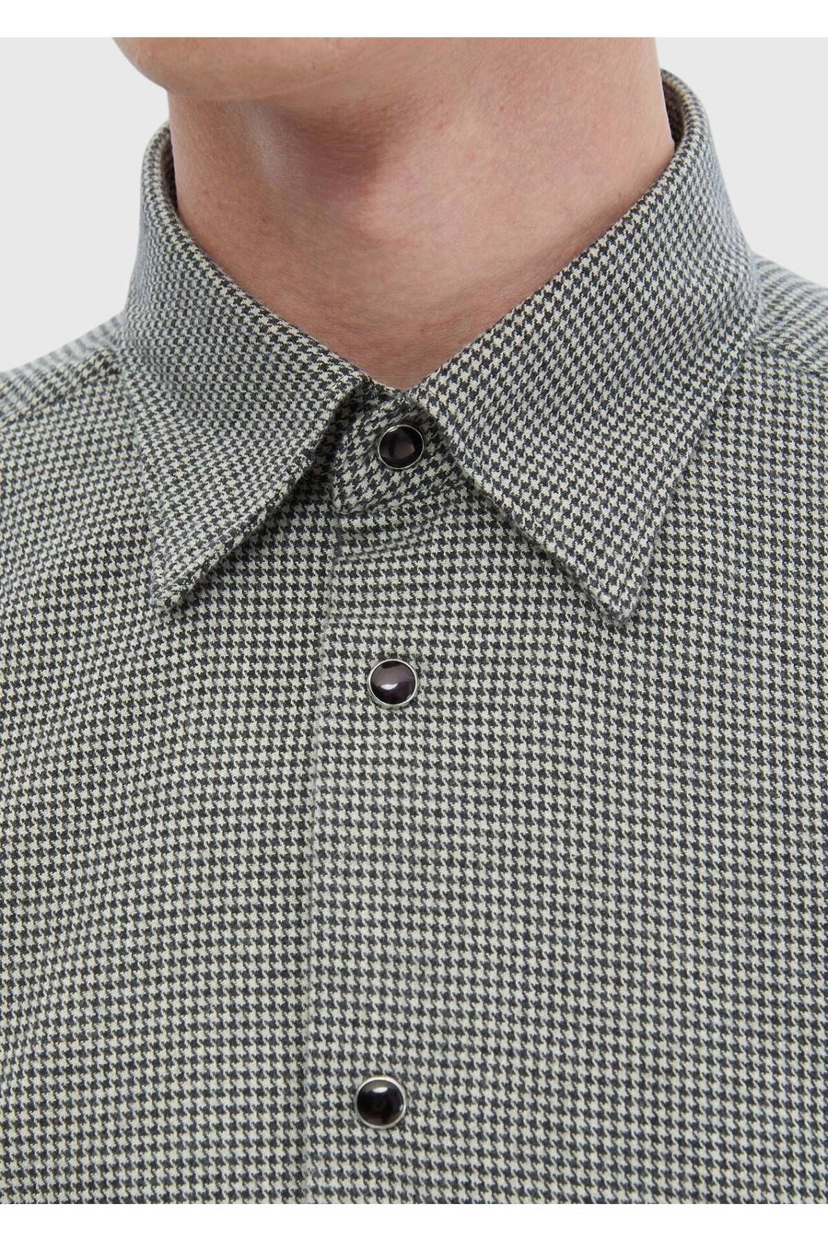 Ramsey-Dark Gray Patterned Casual Fit Woven Casual 100% Cotton Shirt 3