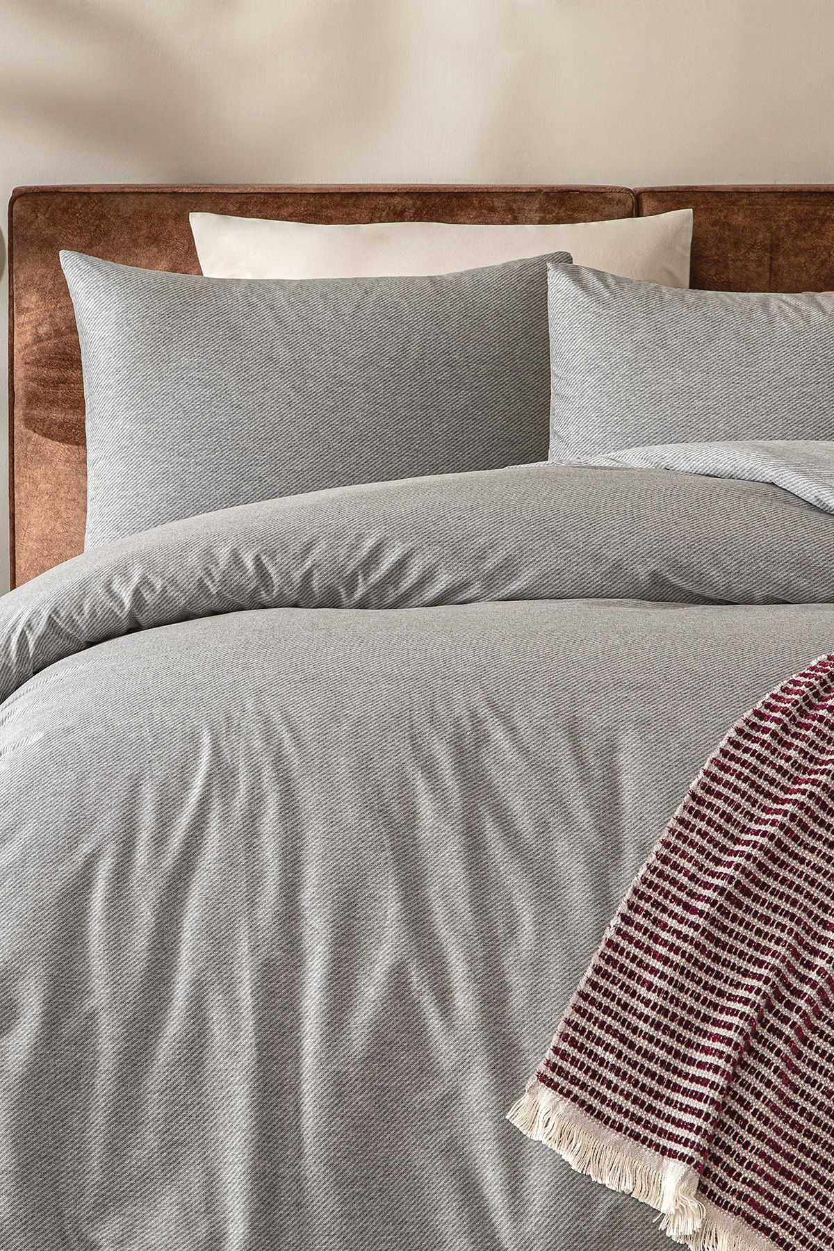 Puffy-Sashi Double Yarn-Dyed Duvet Cover Set - Grey 2